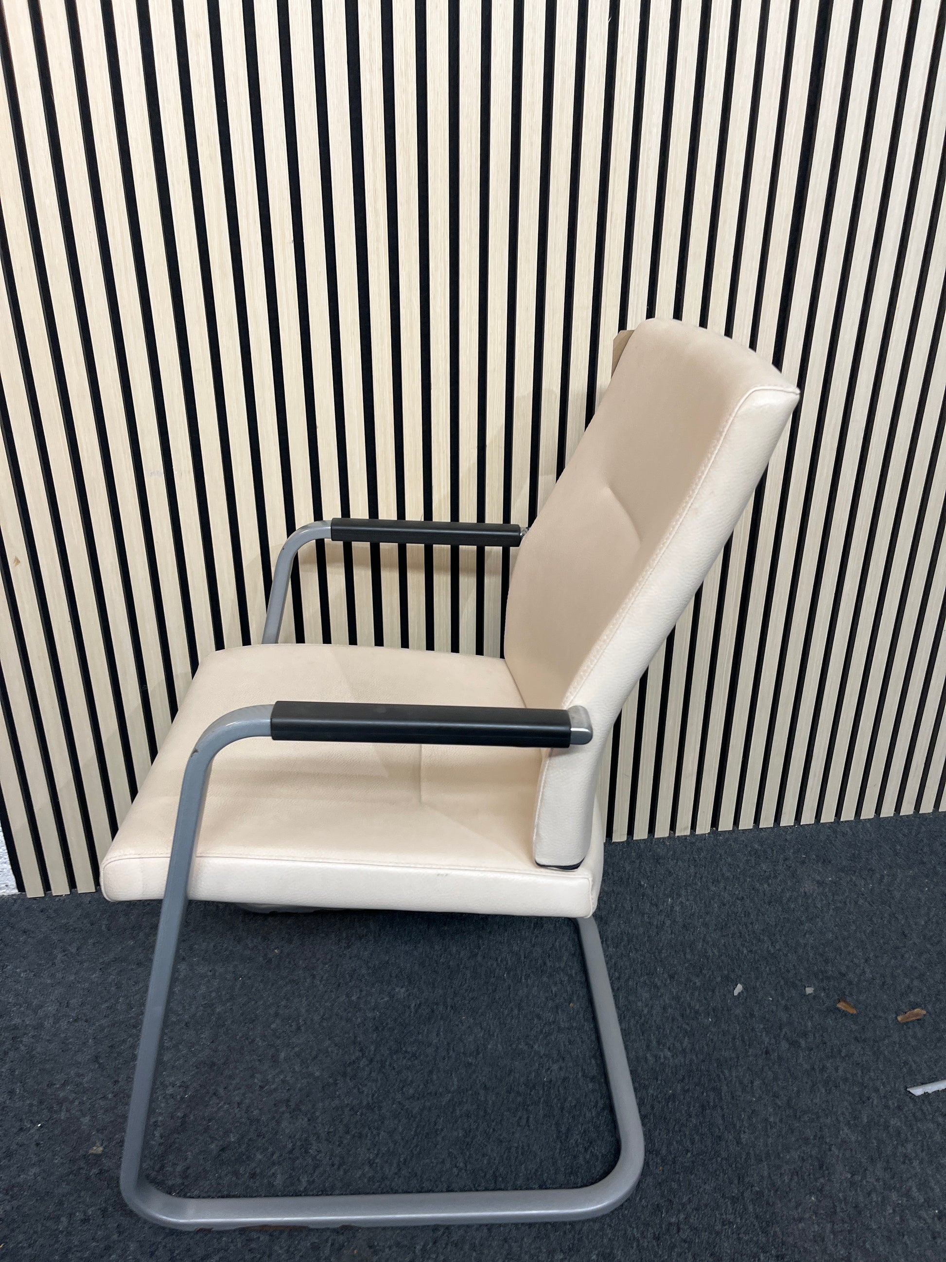 Cream leather meeting chair with chrome canitilever frame
