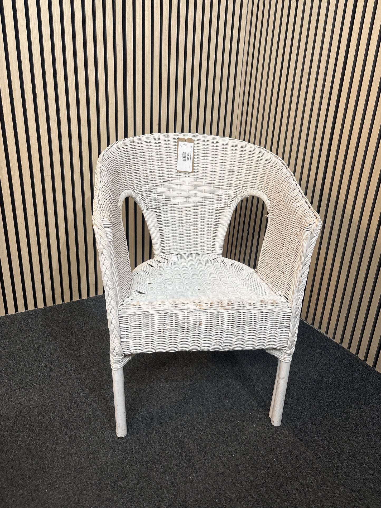 White painted Lloyd loom style wicker armchair  3126