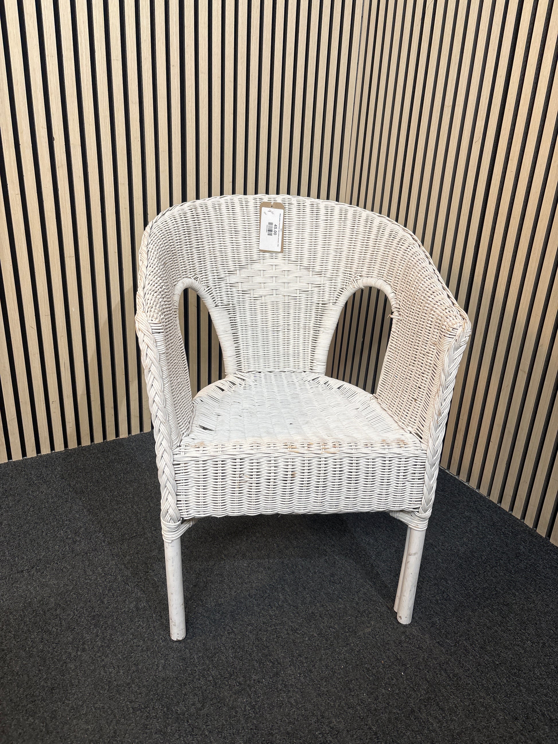 White painted Lloyd loom style wicker armchair  3126