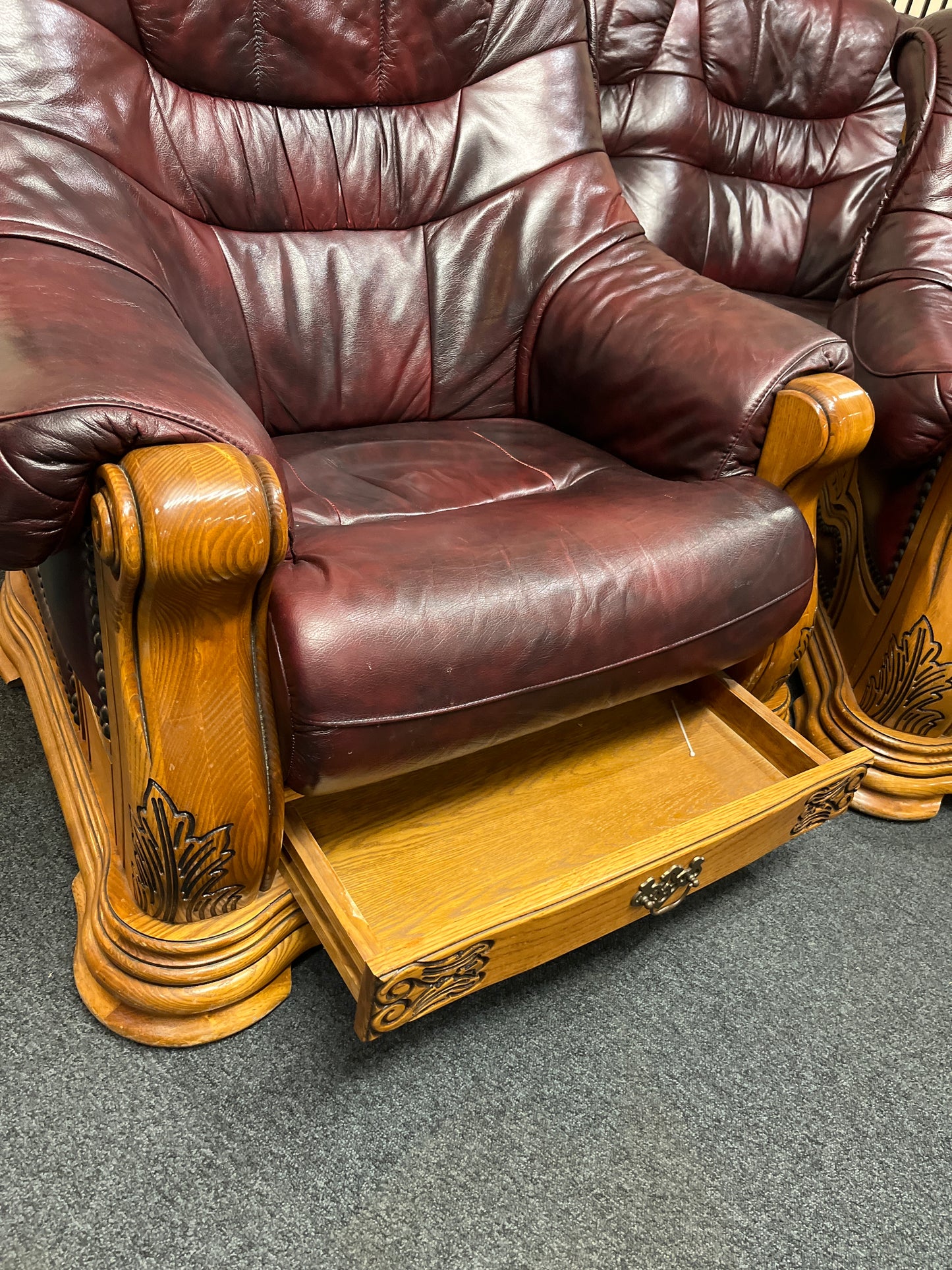 3+1+1 solid wood framed, real wine leather sofa suite 2325