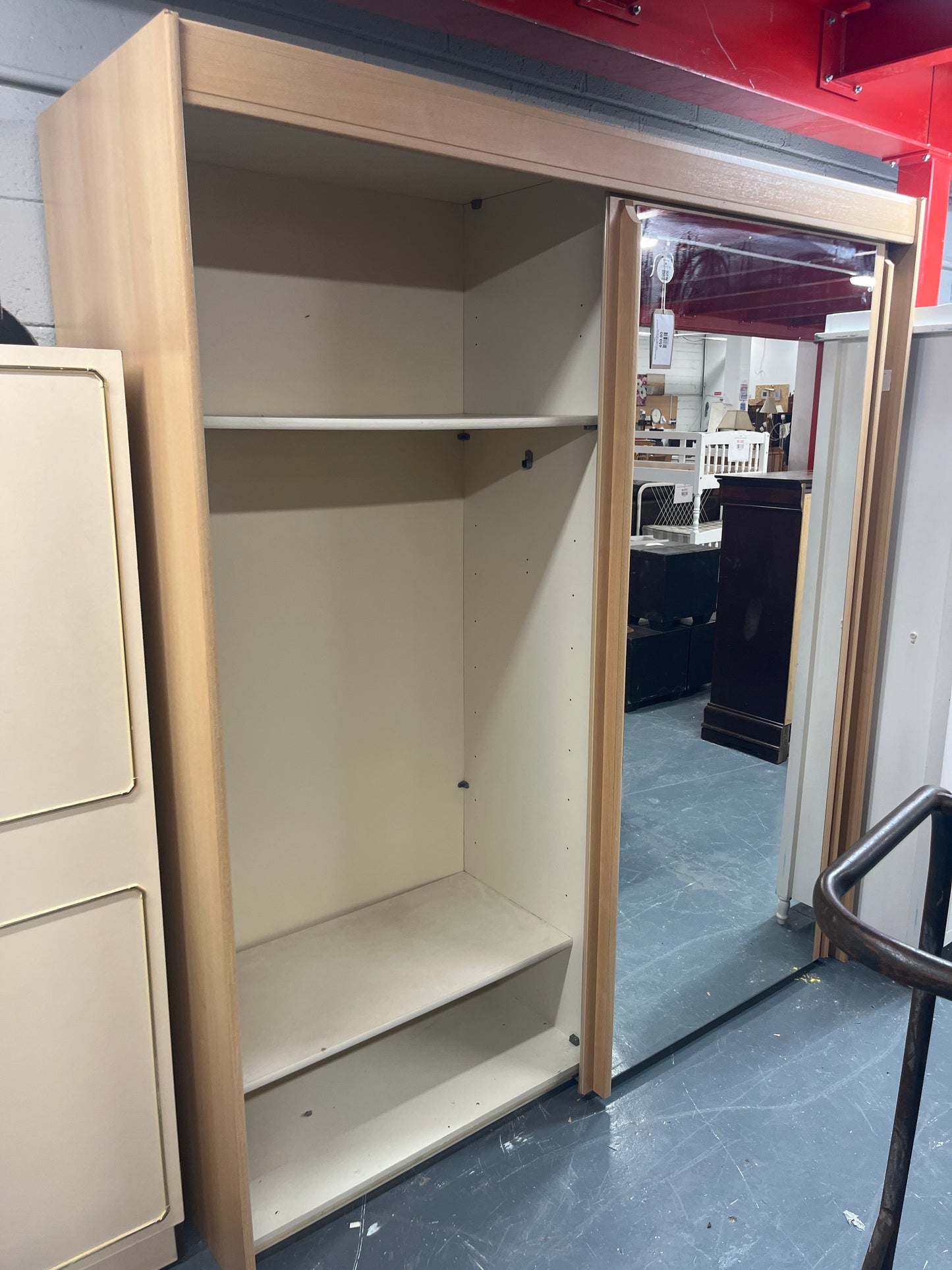 Tall beech laminate mirrored sliding door wardrobe (H 216 x W 200 x D 65 cm) 3225