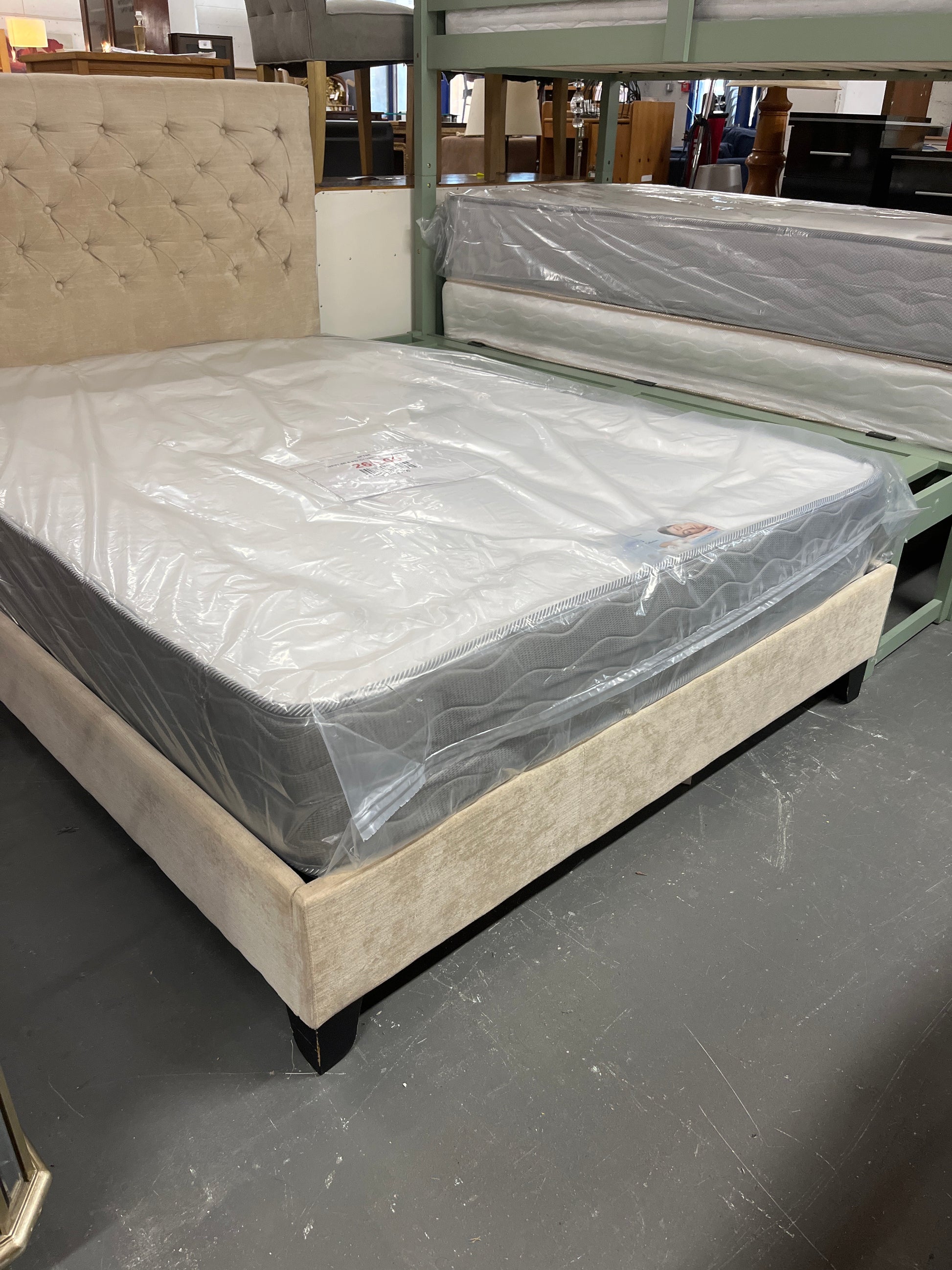 4ft 6 high back oatmeal fabric framed bed 3325