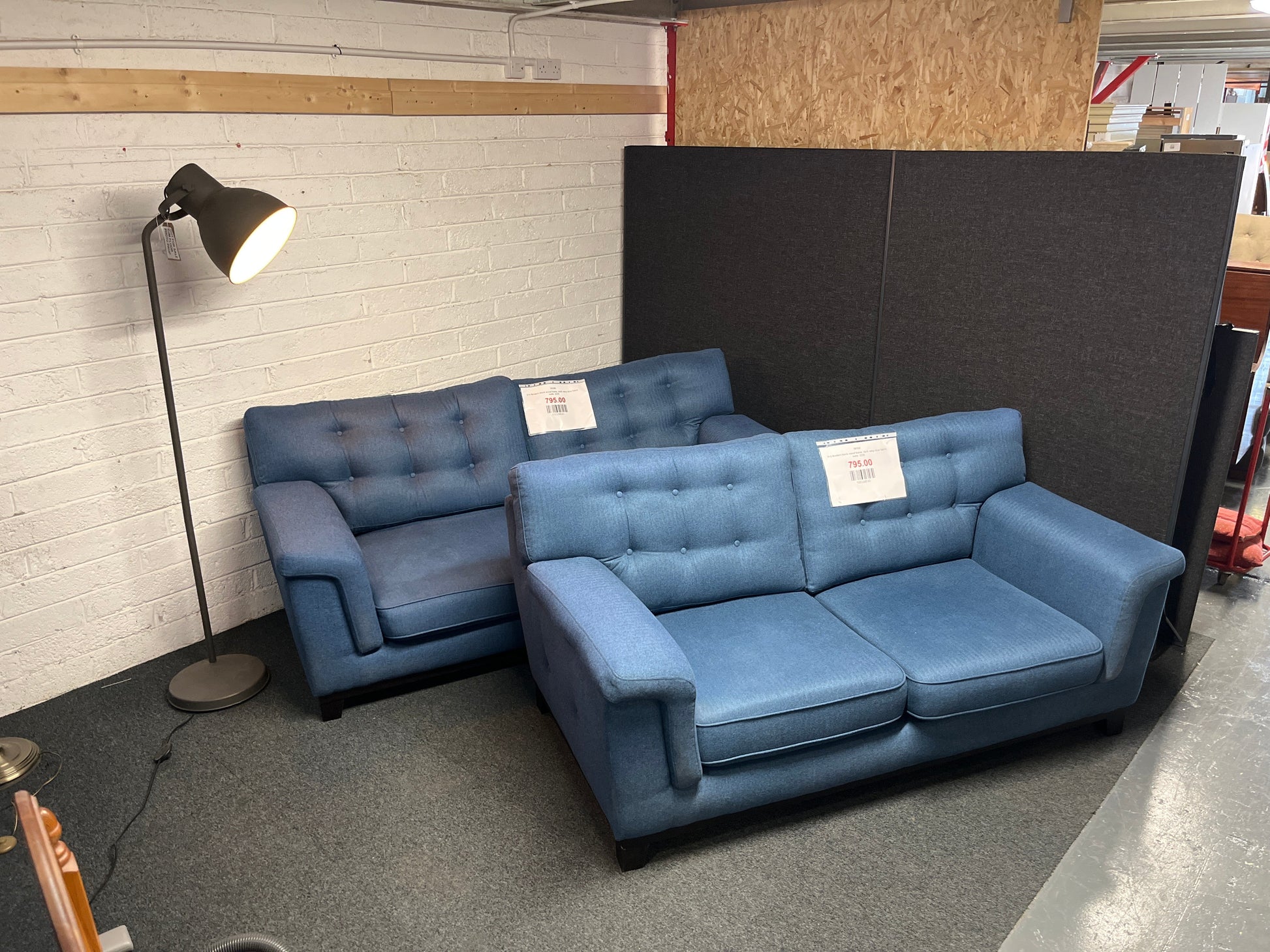 3+2 Modern black wood frame, dark navy blue fabric suite  2225