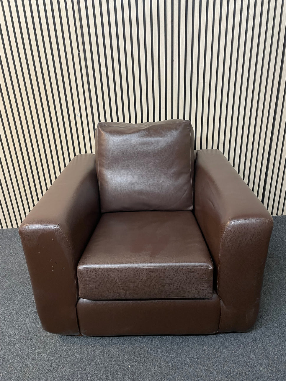 Brown PU leatherette box armchair 2425