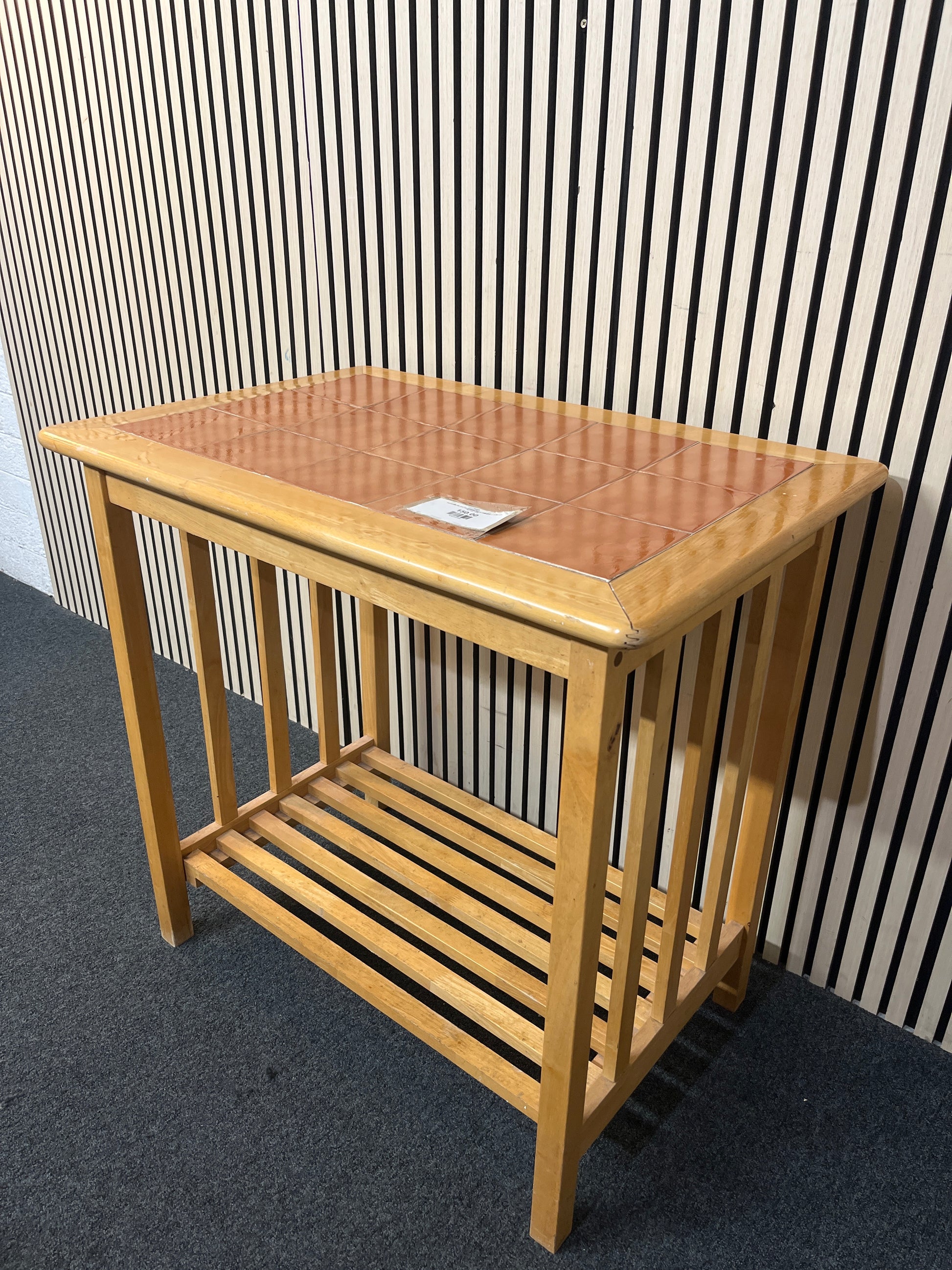 Terracotta tile and hardwoods island unit (H 87 x W 89 x D 60 cm) 1126