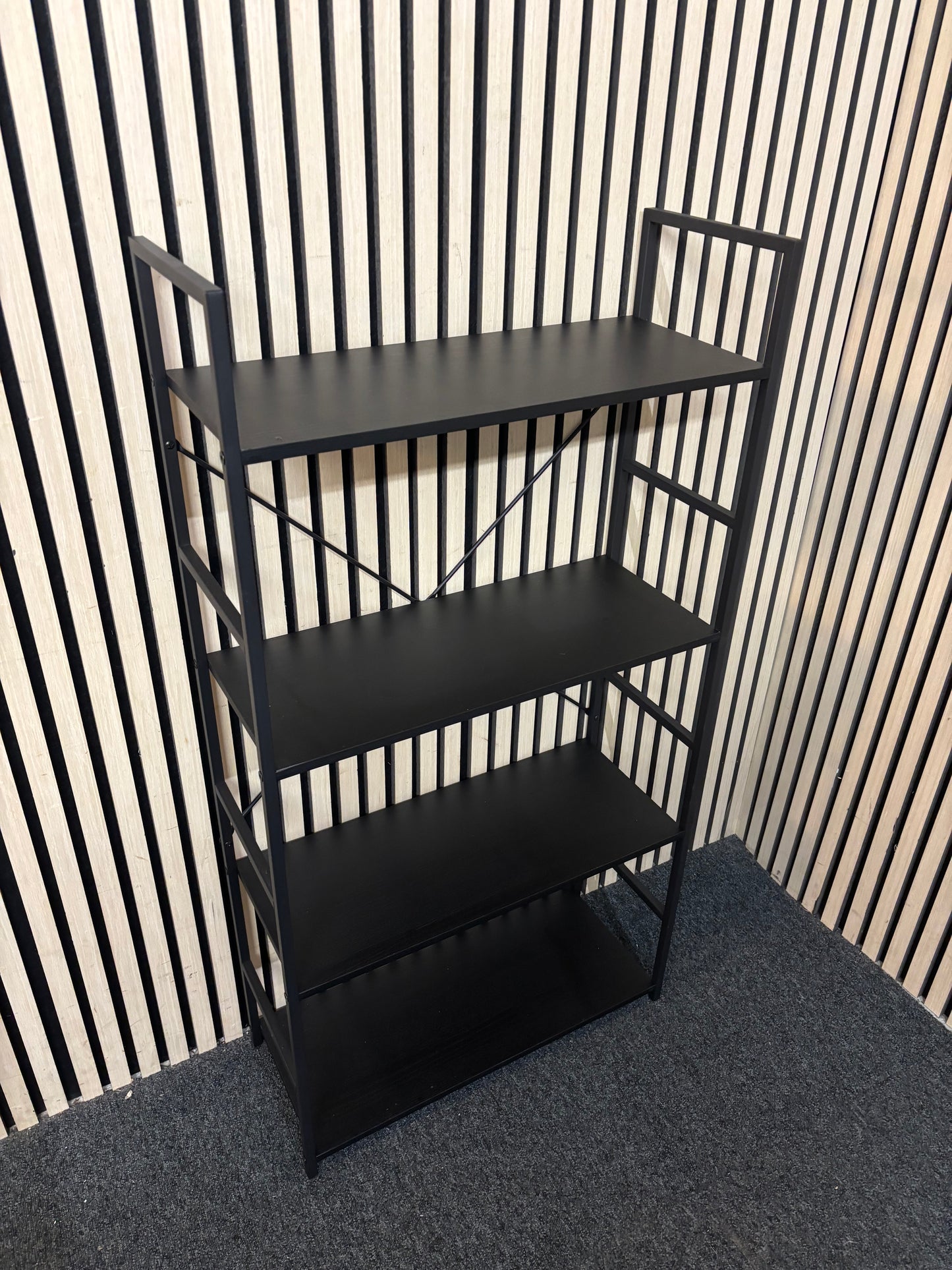 Tiered black metal open shelf unit 43610