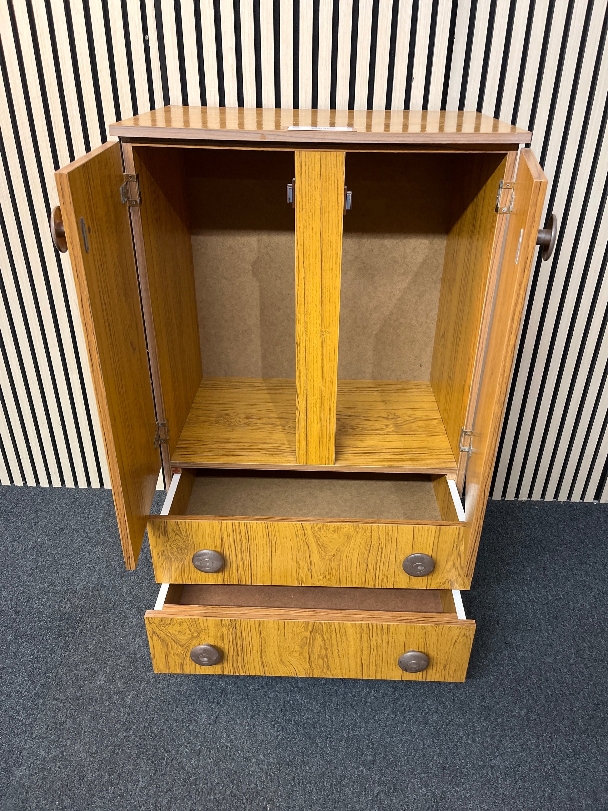 Teak laminate 2 door 2 drawer storage unit (H 109 x W 66 x D 42 cm) 2425