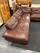 Large brown leather corner sofa in sections with chrome legs  44538