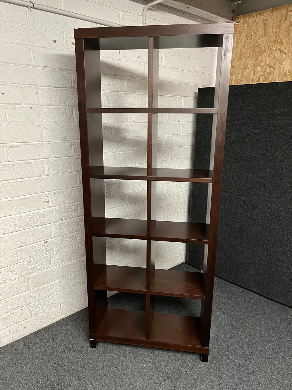 Tall dark wood stained 10 section bookcase  (H 202 x W 82 x D 30 cm) 2225