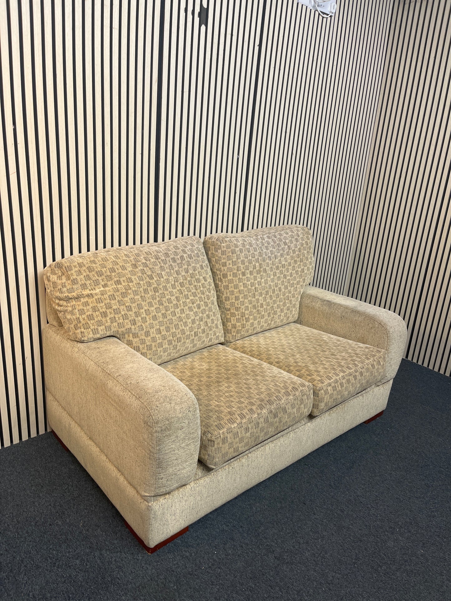 2 seater light brown fabric high back sofa 1226