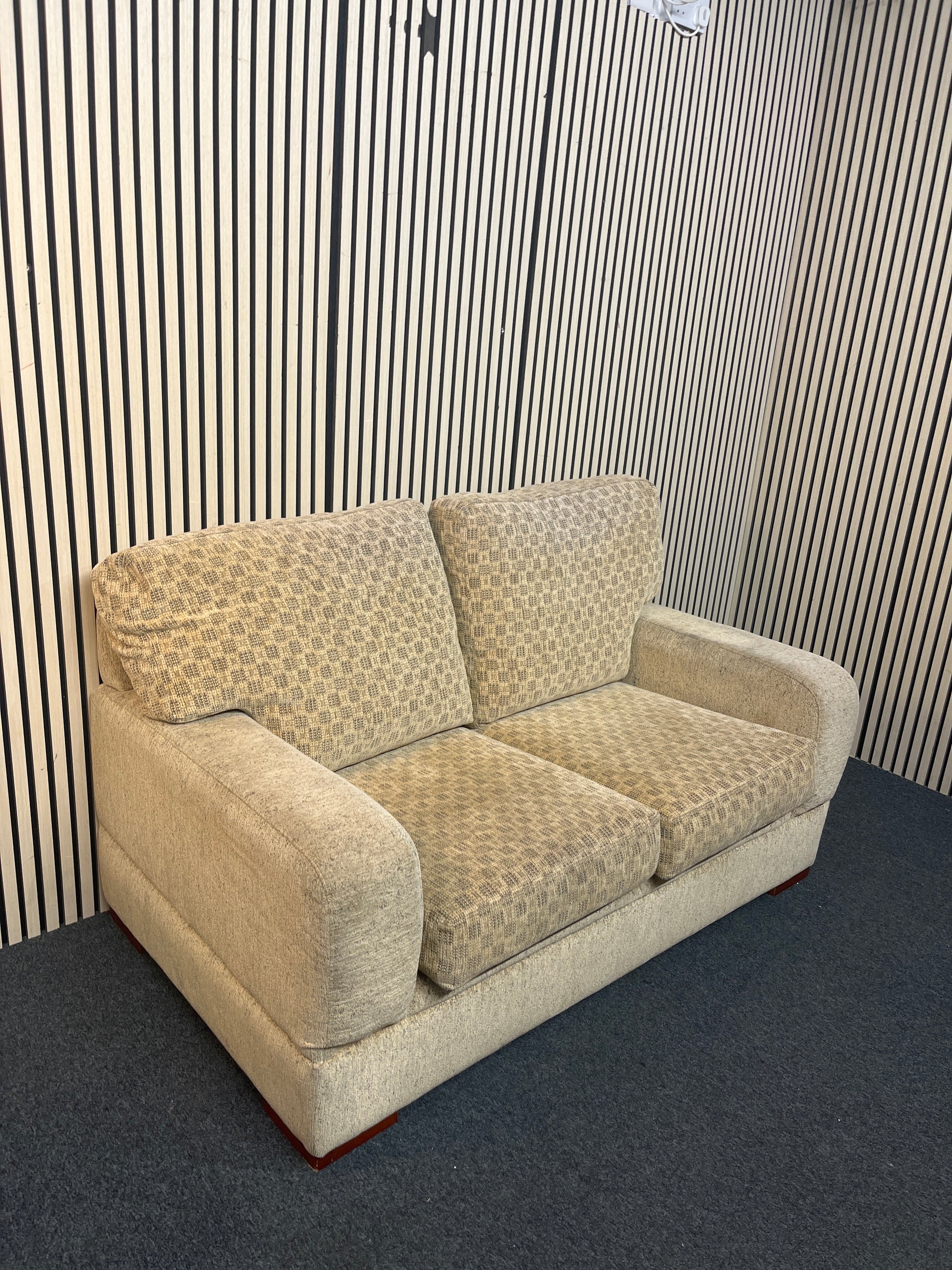 2 seater light brown fabric high back sofa 1226