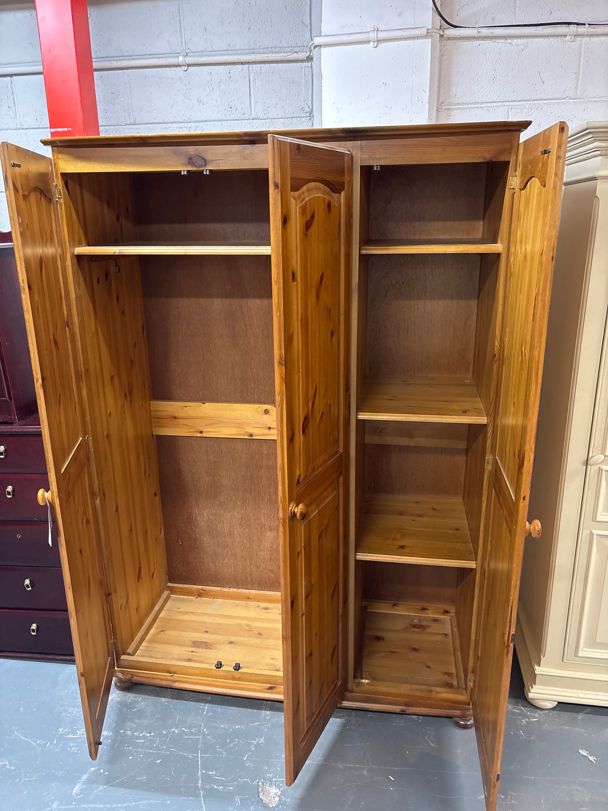Natural pine tall 3 door wardrobe  3125