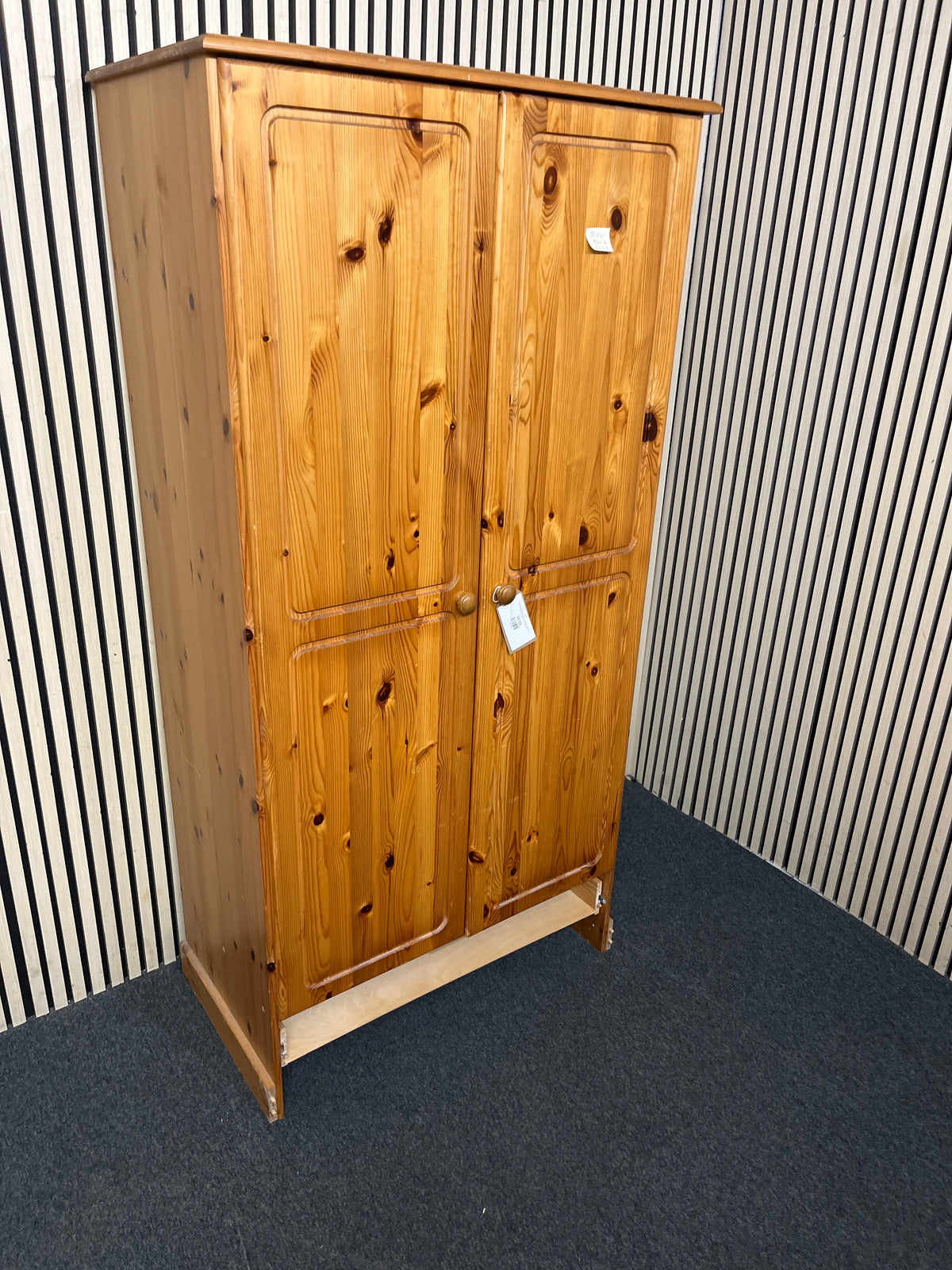 Tall natural pine 2 door wardrobe - no base drawer front (H 183 x W 86 x D 51 cm)  44377