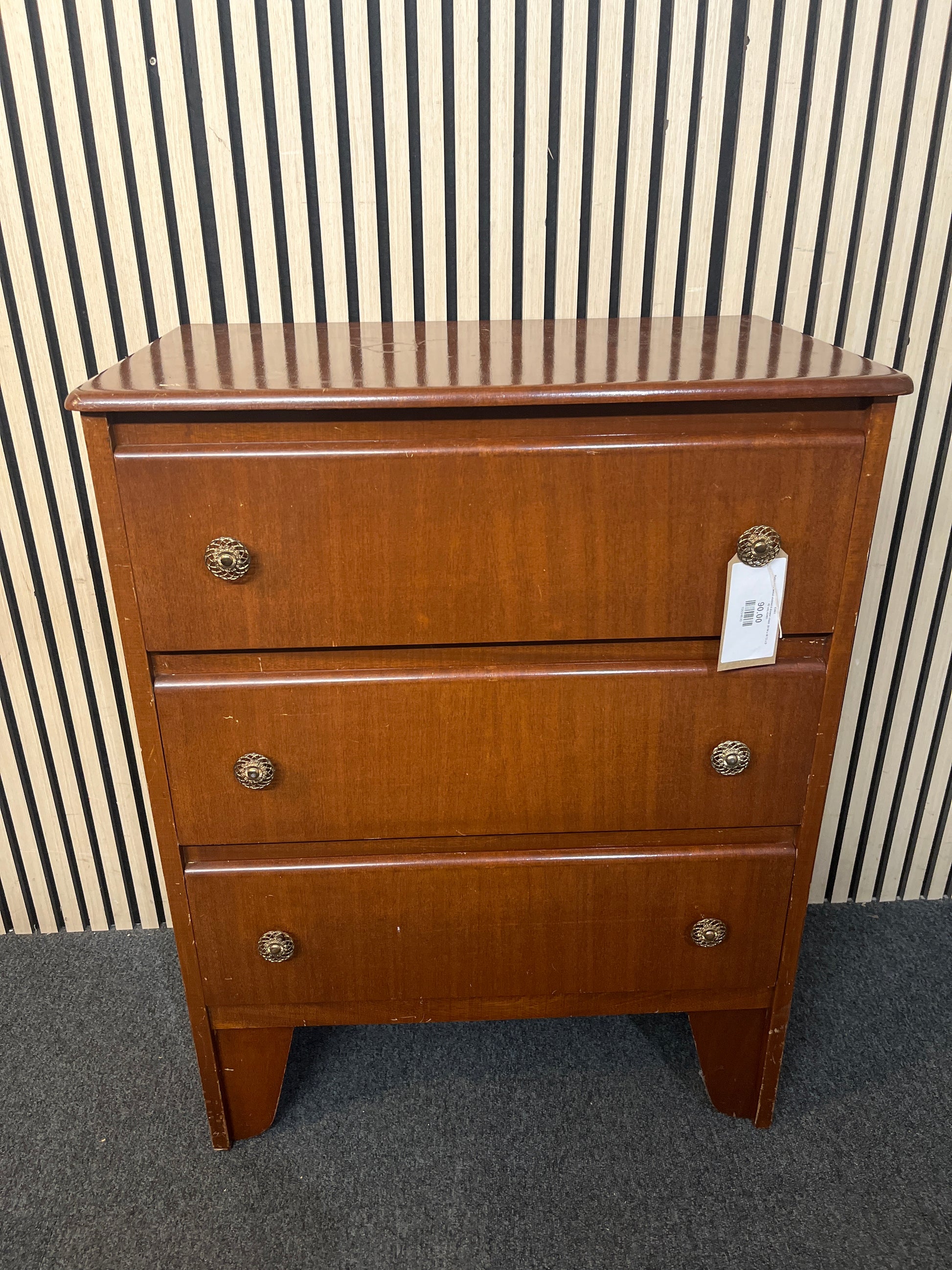 Retro dark wood stained 4 drawer chest  (H 94 x W 72 x D 42 cm) 43461