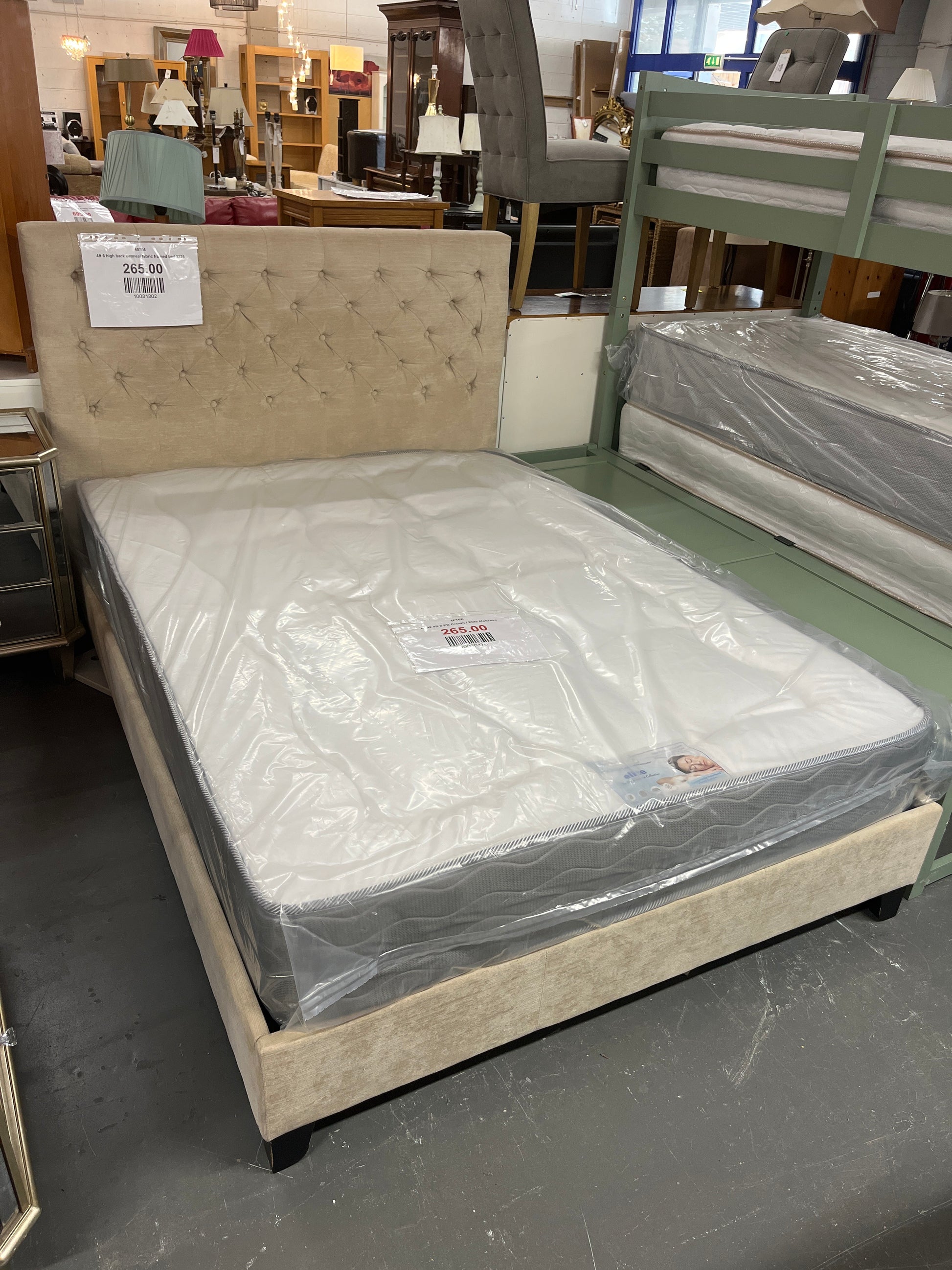 4ft 6 high back oatmeal fabric framed bed 3325