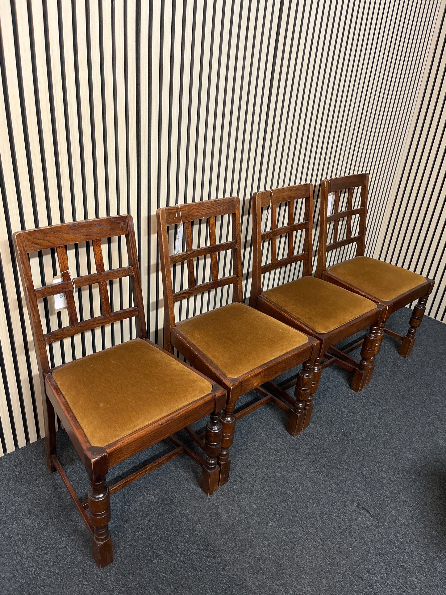 Stained Oak framed dining chair with yellow felt fabric seat (SET OF 4) 2325