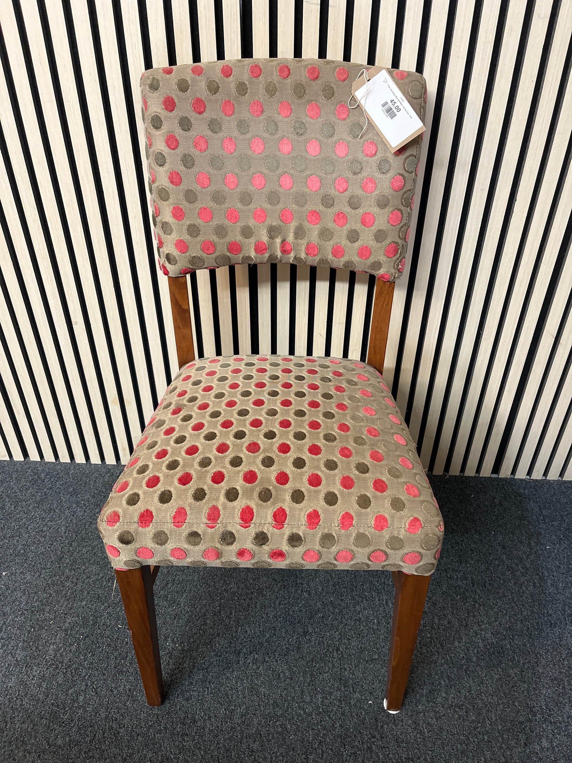 Pink and grey polka dot fabric dining chair  2425