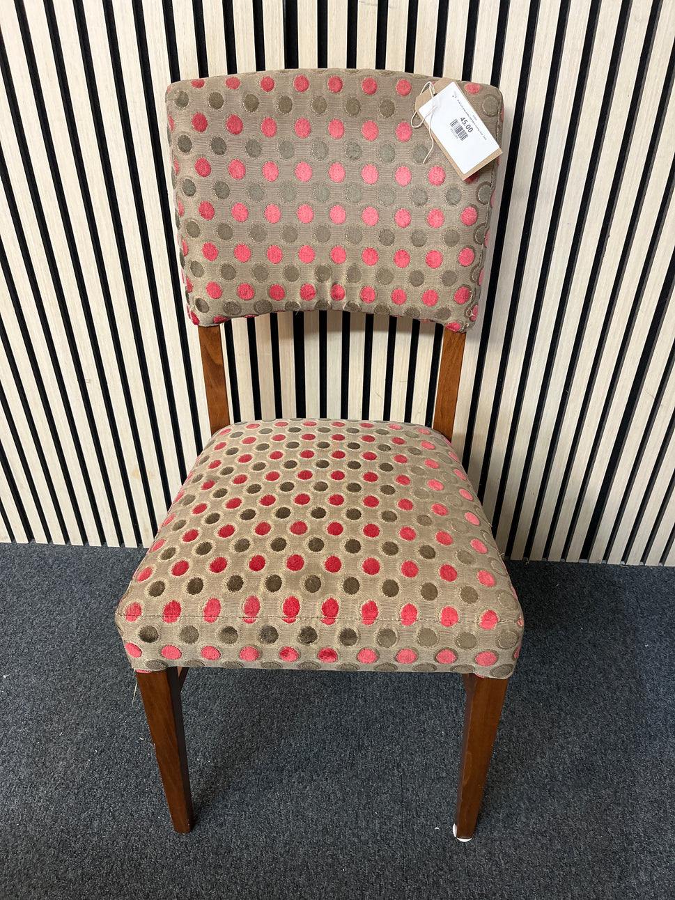 Pink and grey polka dot fabric dining chair  2425