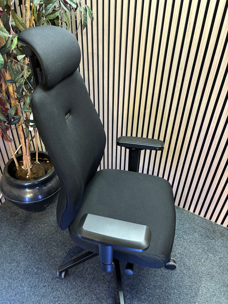 Hatha high back posture task chair with black fabric seat and back, headrest & adjustable arms