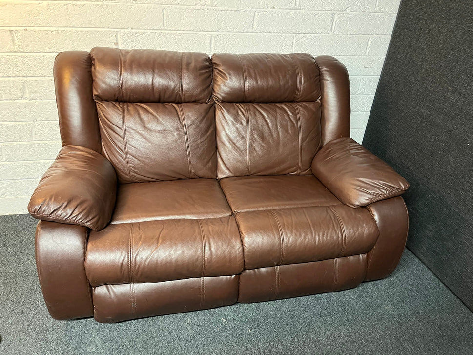 Dark brown leather 2 seater and matching rocking recliner armchair 2225