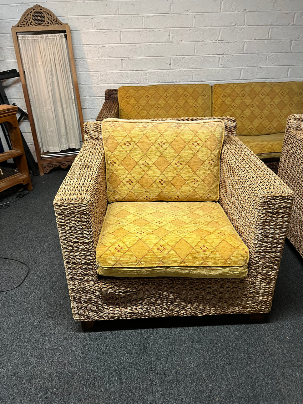 Large 2+1+1 rattan suite with mustard fabric suite 2225