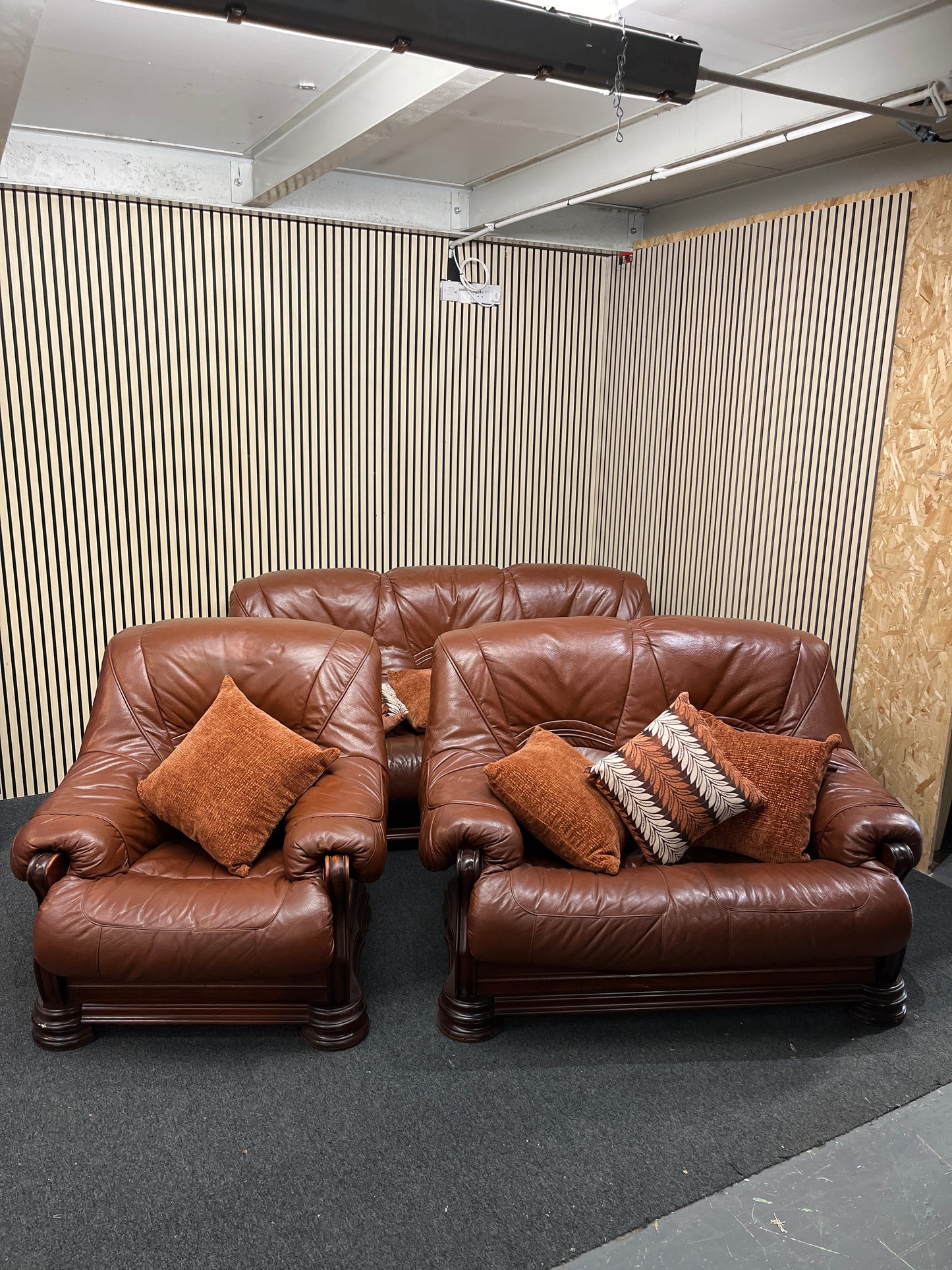 3+2+1 solid wood framed, real brown leather sofa suite 3325