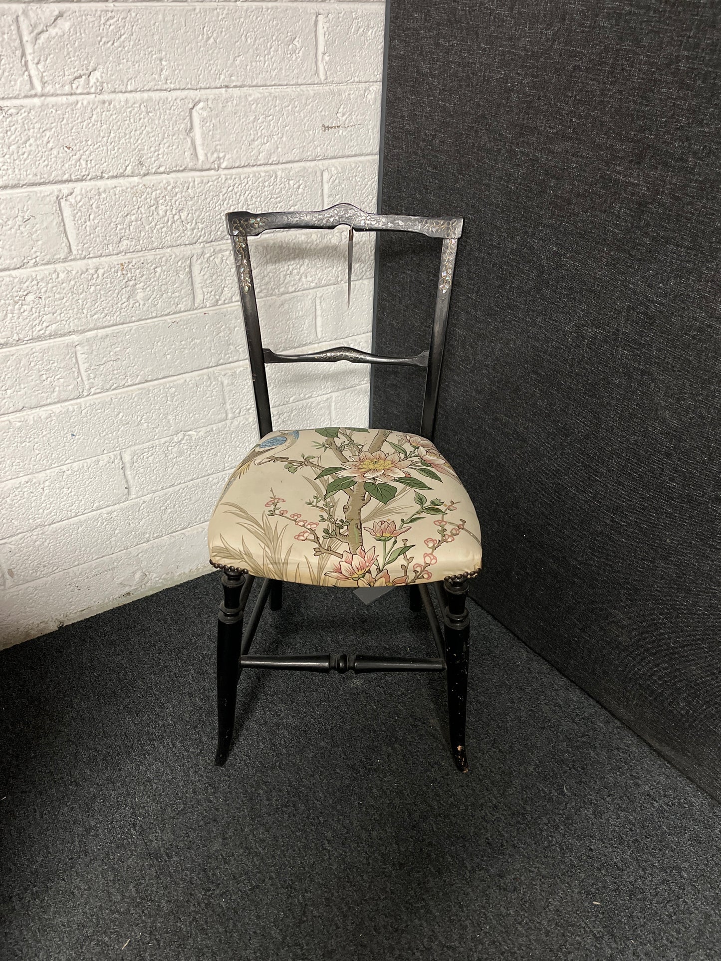 black painted floral seat dining chair 3225