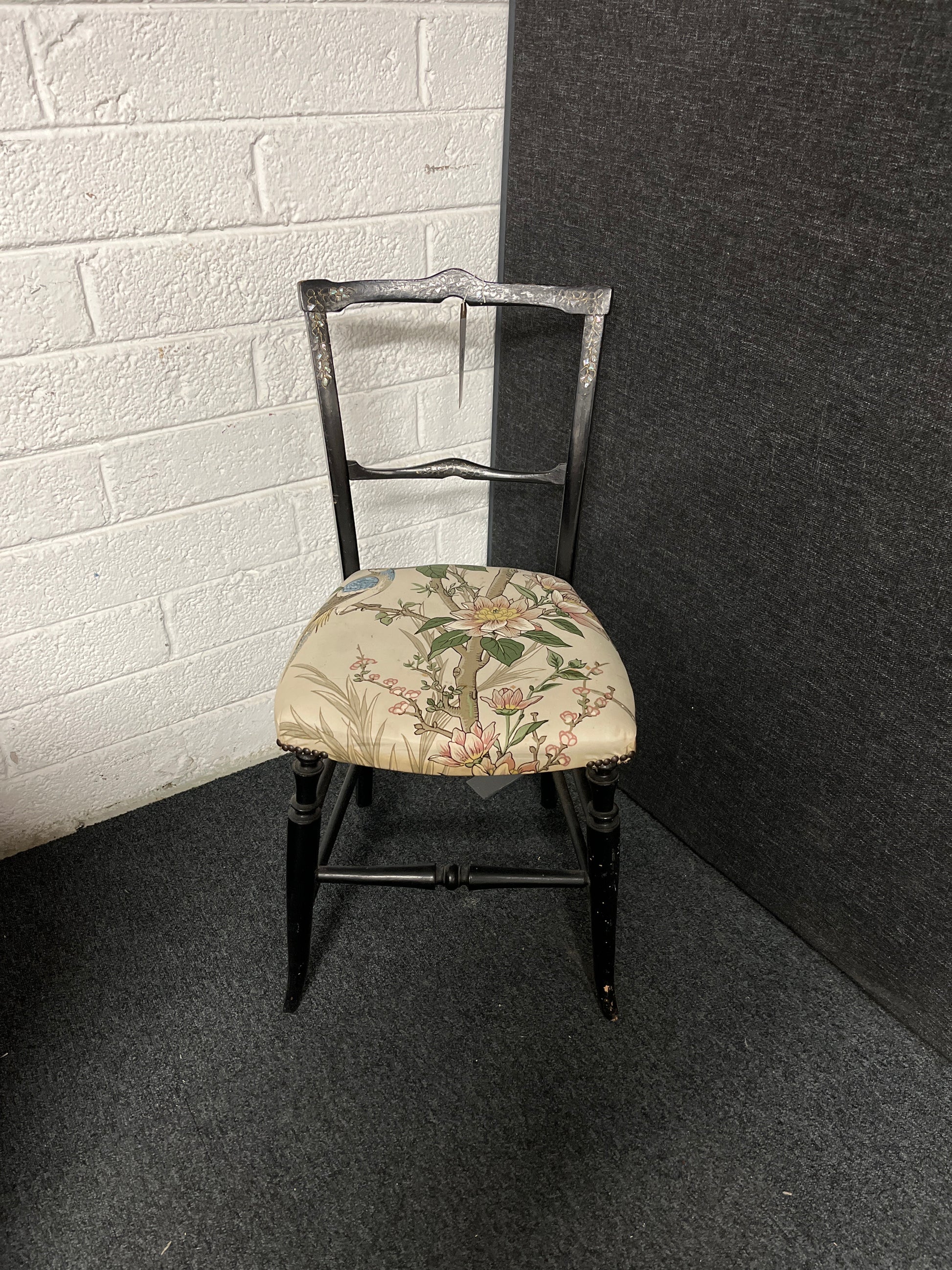 black painted floral seat dining chair 3225