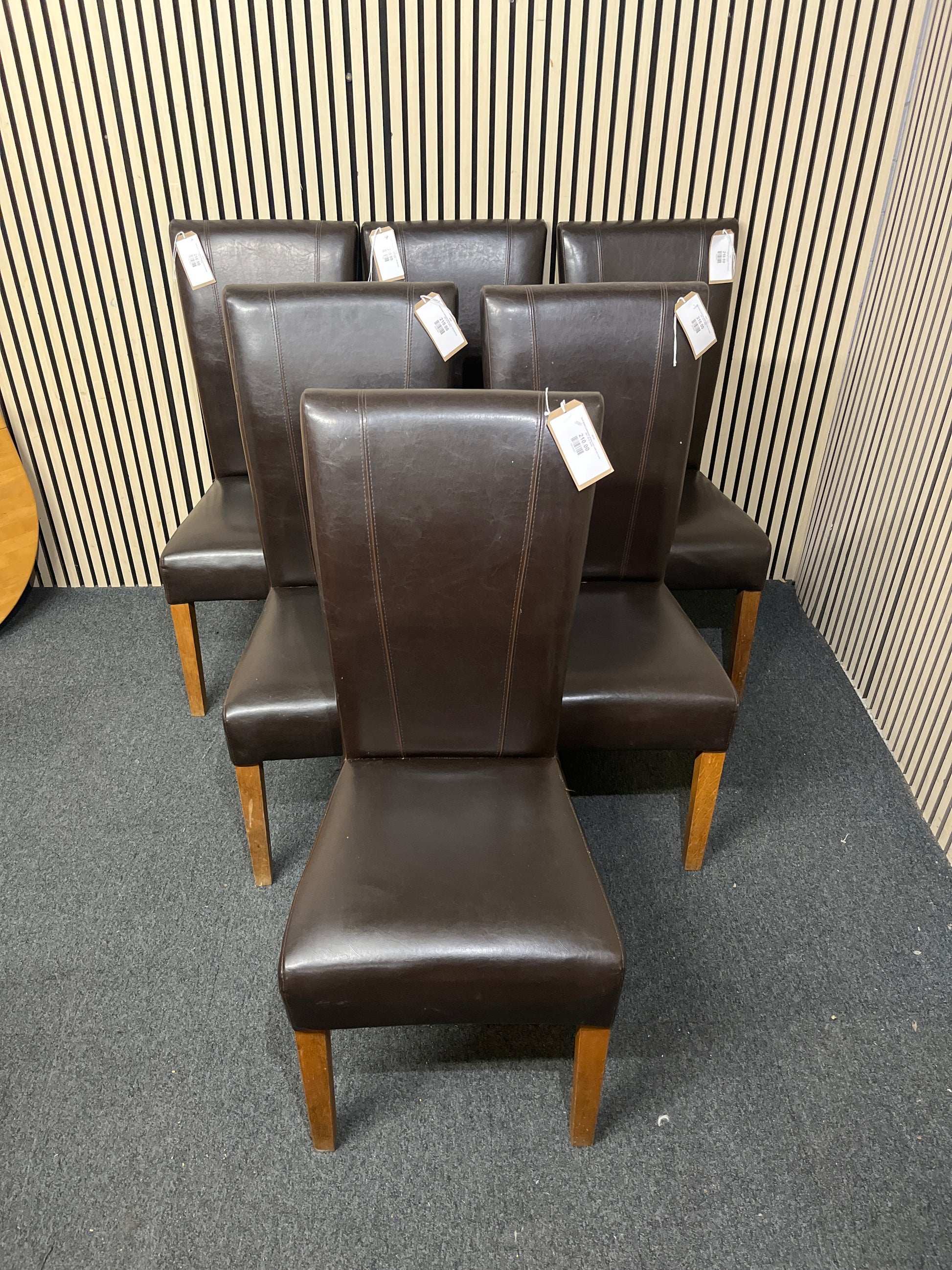 Dark Brown Leatherette dining chairs with oak frame (SET OF 6)  44145