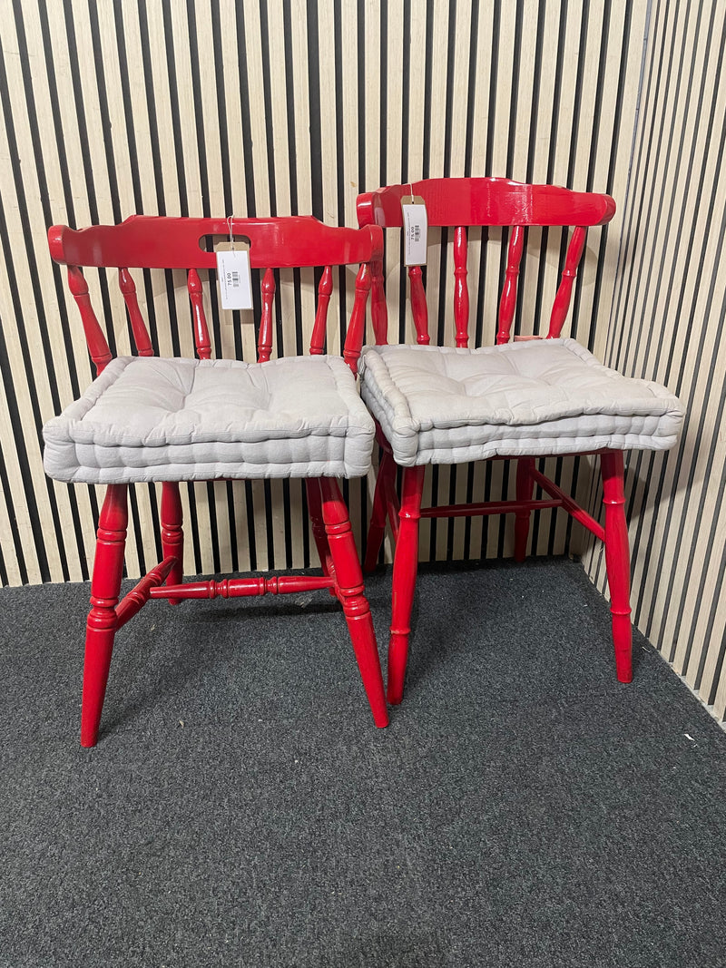 Set of 2 no. solid wood red painted kitchen chair  44635