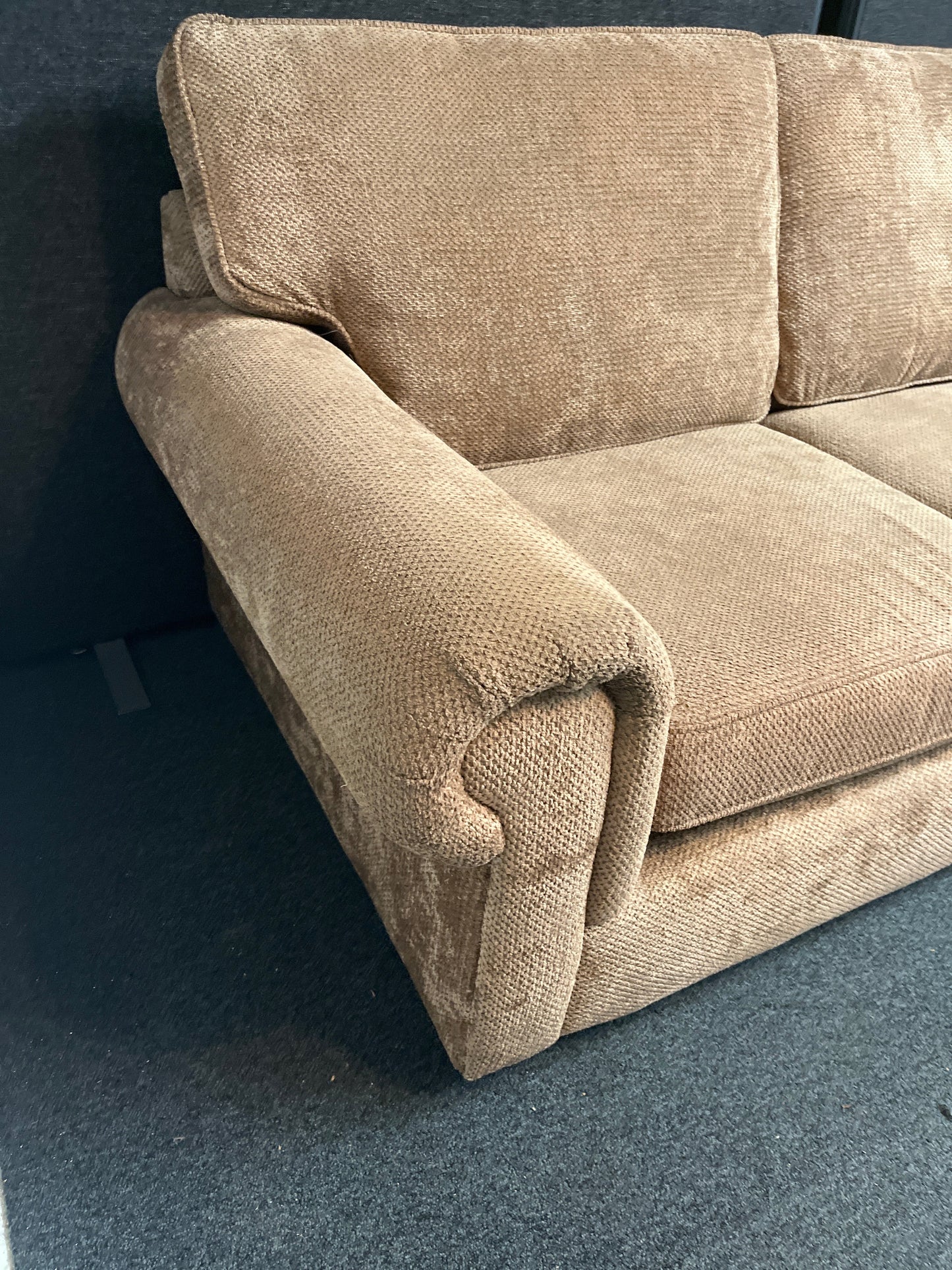 2 seater brown fabric low sofa 2225