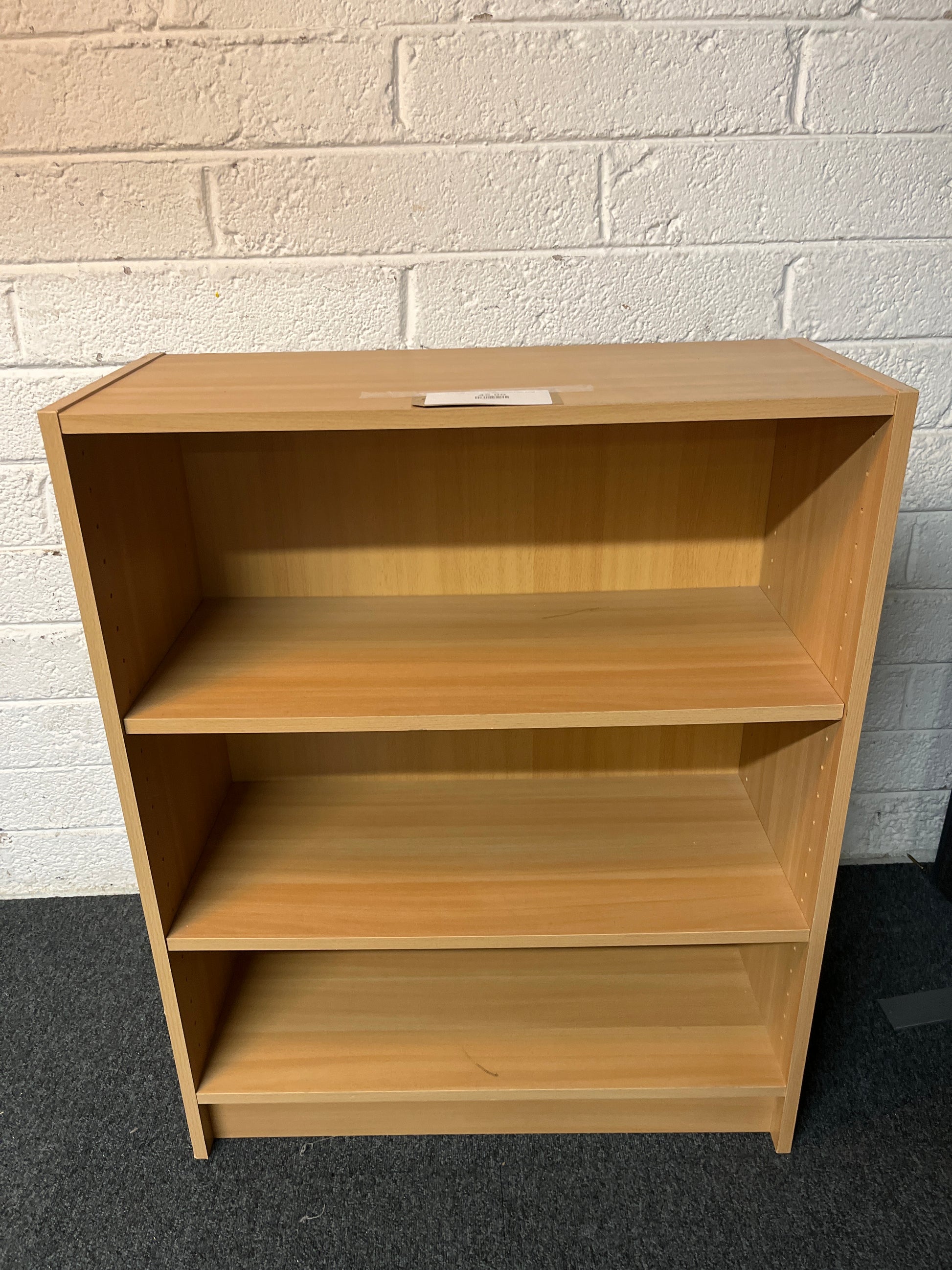 Low beech laminate open bookcase (H 68 x W 87 x D 30 cm) 2225