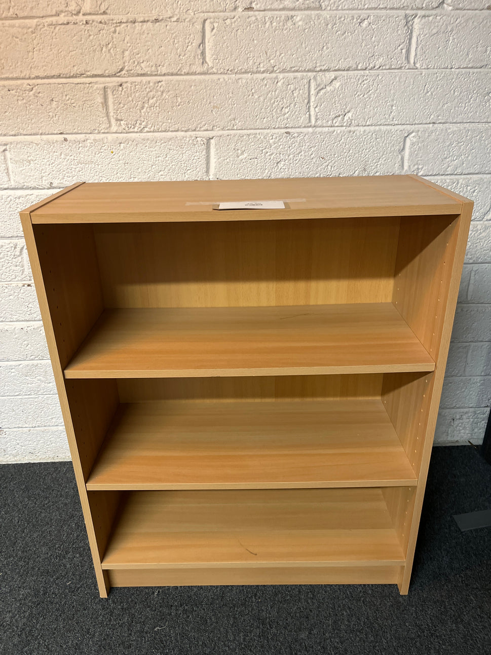 Low beech laminate open bookcase (H 68 x W 87 x D 30 cm) 2225