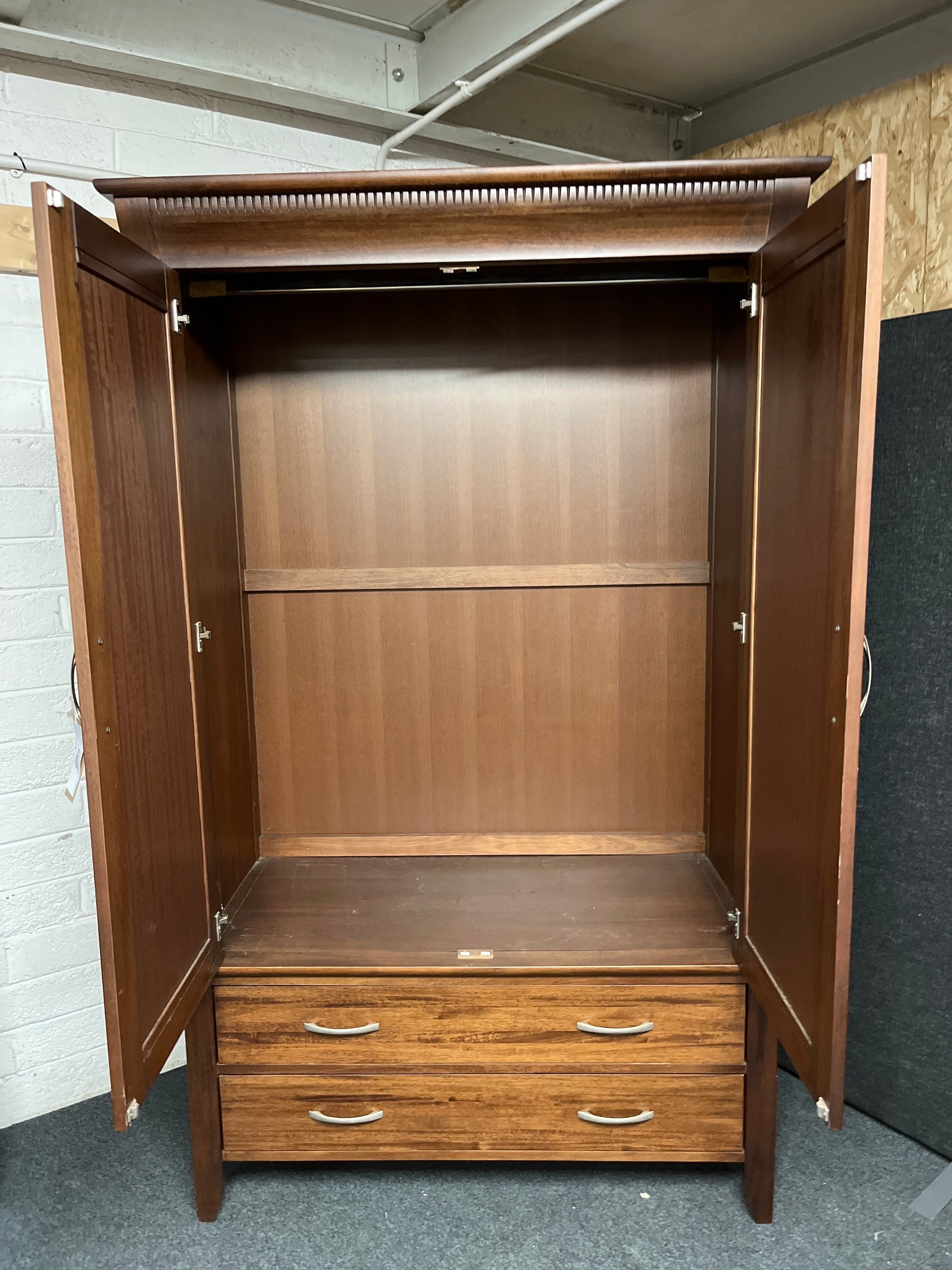 Tall solid wood stained 2 door 2 drawer wardrobe (H 2050 x W 1240 x D 660 mm) 1225
