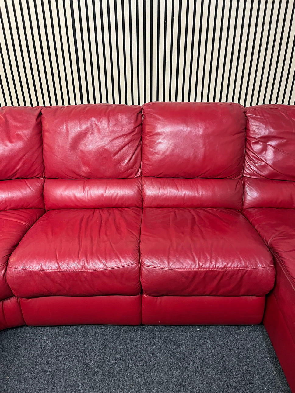 Large sectional real red leather corner recliner sofa set (W 3 x D 2.7 meters)