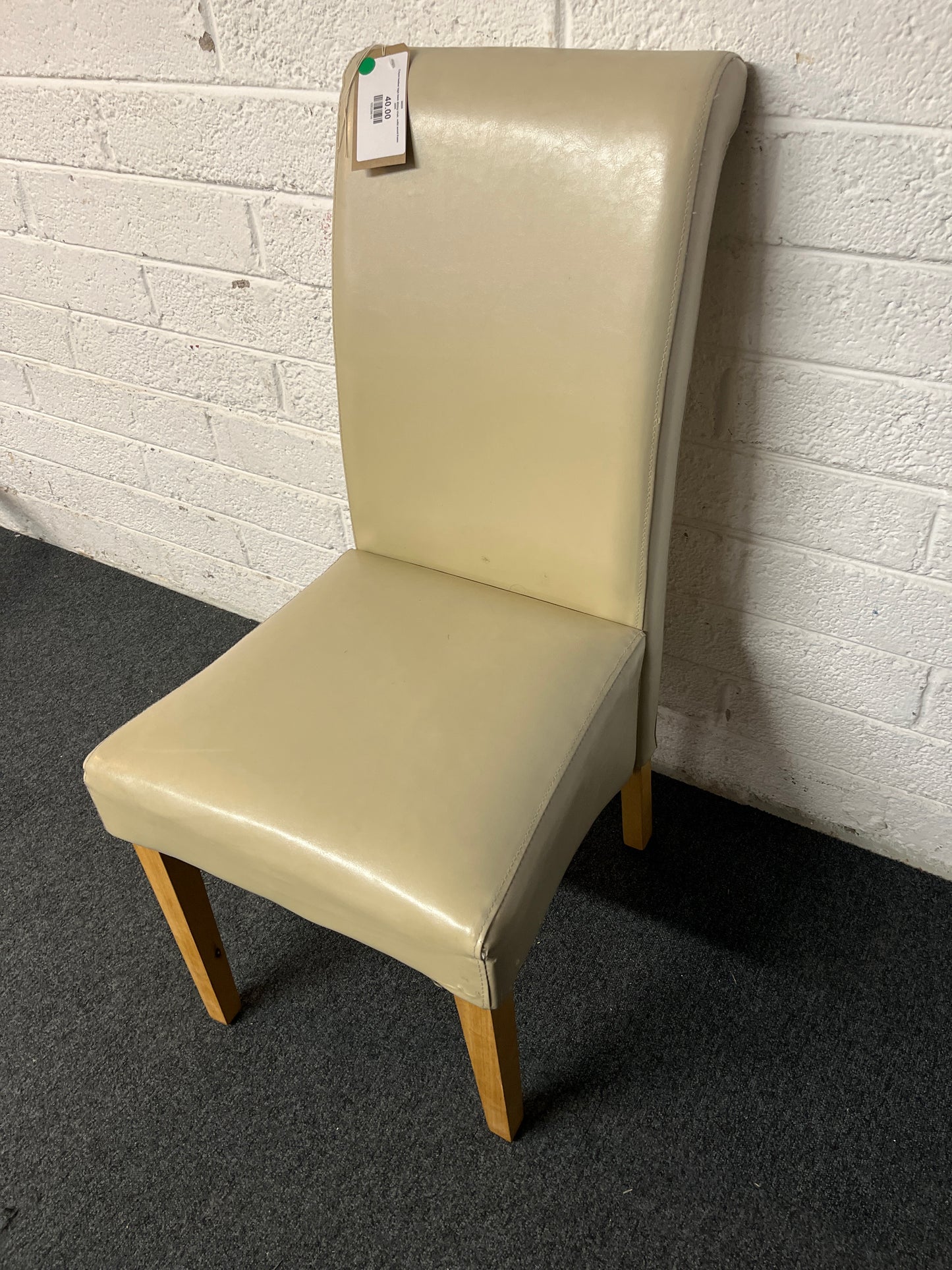 Cream leather high back dining chair, solid wood frame 2225