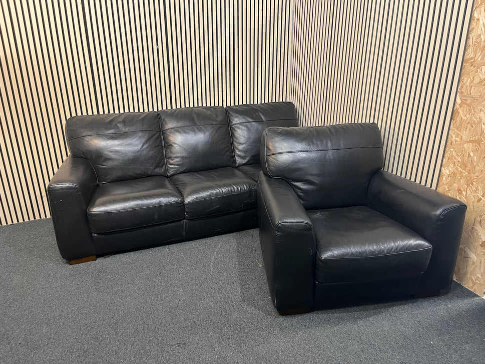 3+1 Black leather sofa suite  43745