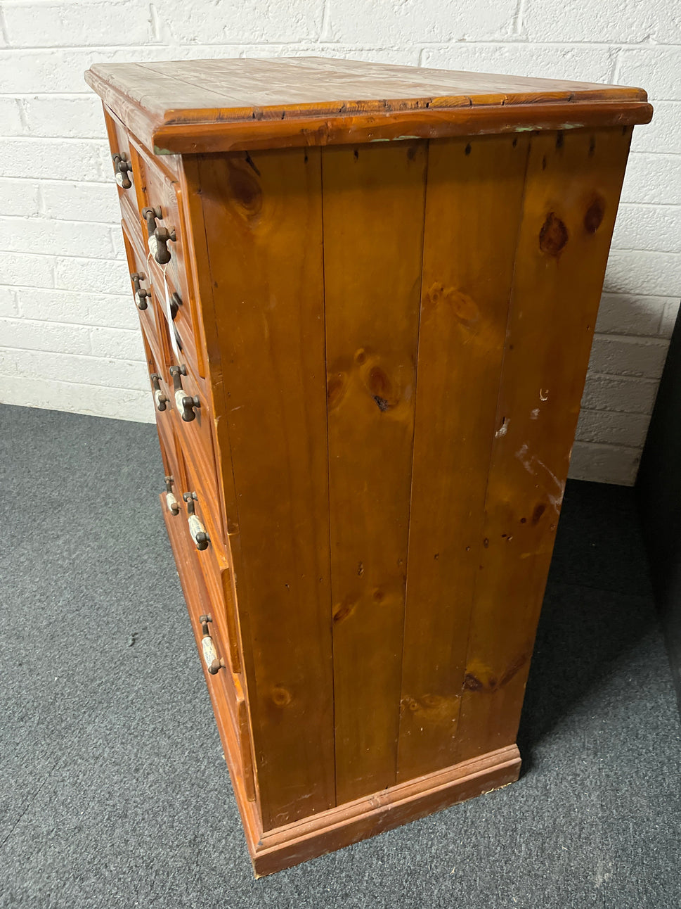 Tall solid pine stained 7 drawer chest with porcelain handles%A0(H  1150 x W 1100 x D 510 mm) 1225