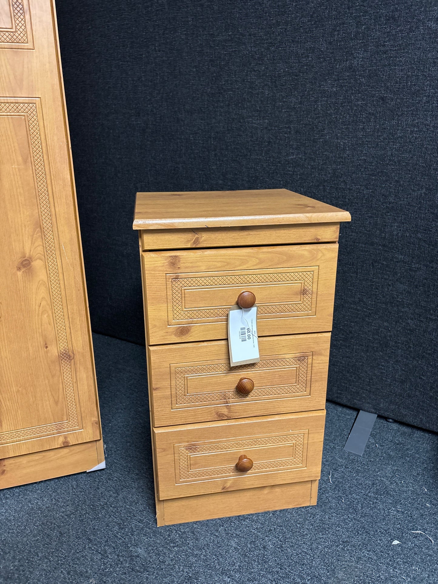 3 drawer pine laminate bedside locker  1225