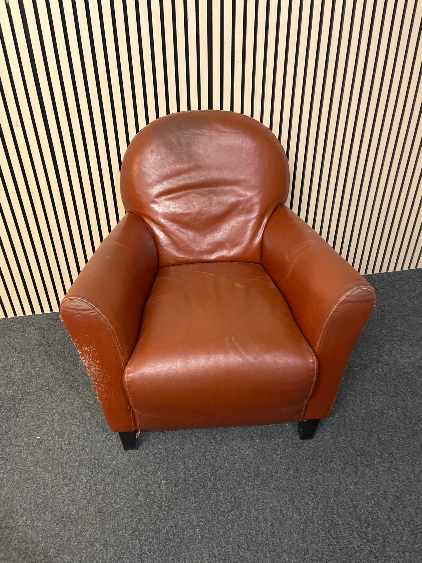 Tan deep leather wing back armchair 2425