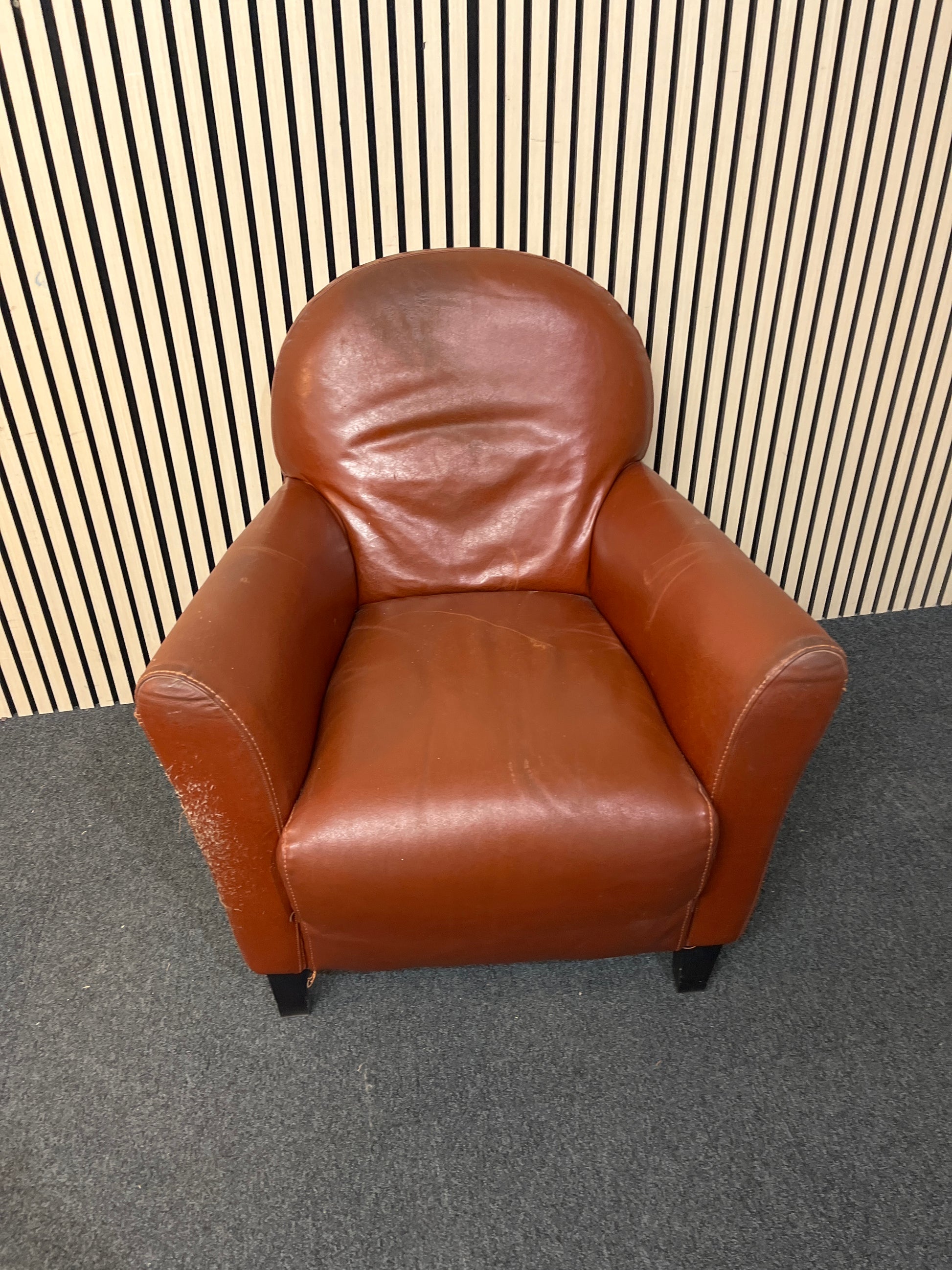 Tan deep leather wing back armchair 2425