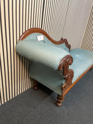 Switch Ornate solid dark wood stained chaise lounge in green pastel fabric, ideal for upholstery 2425 3 image