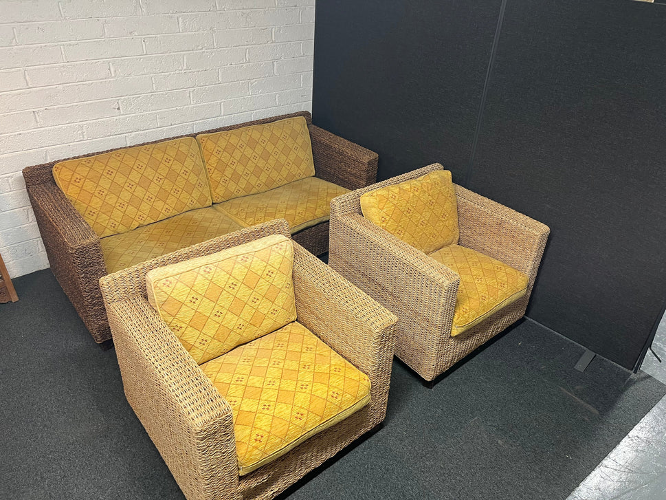 Large 2+1+1 rattan suite with mustard fabric suite 2225