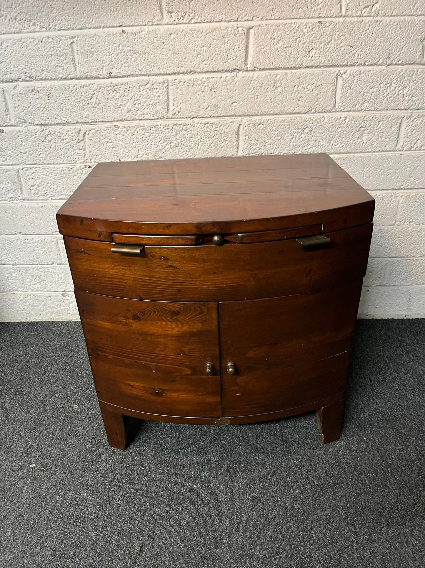 Solid teak stained 2 door 1 drawer, 1 shelf bedside locker 2225