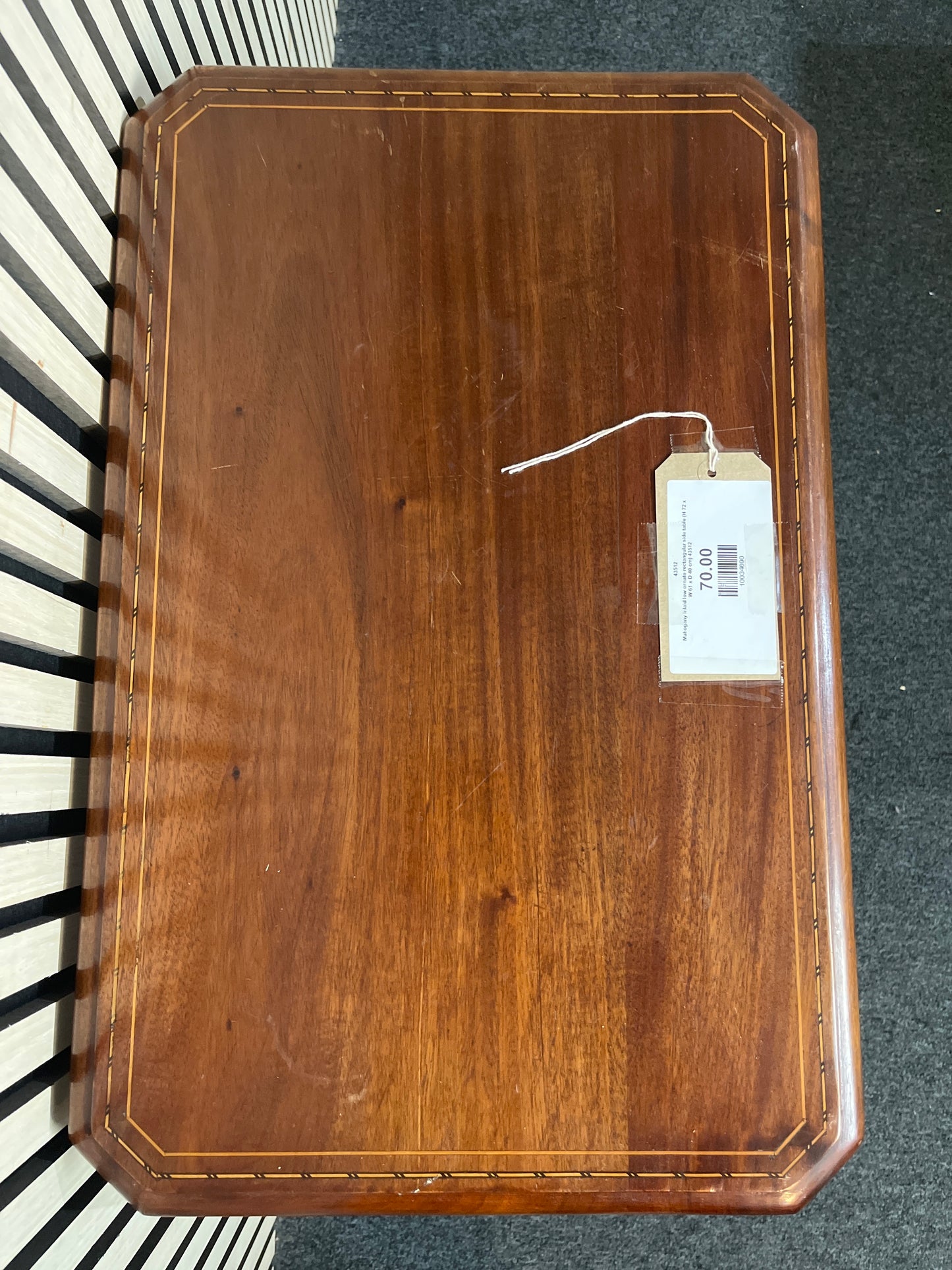 Mahogany inlaid low ornate rectangular side table (H 72 x W 61 x D 40 cm) 43512
