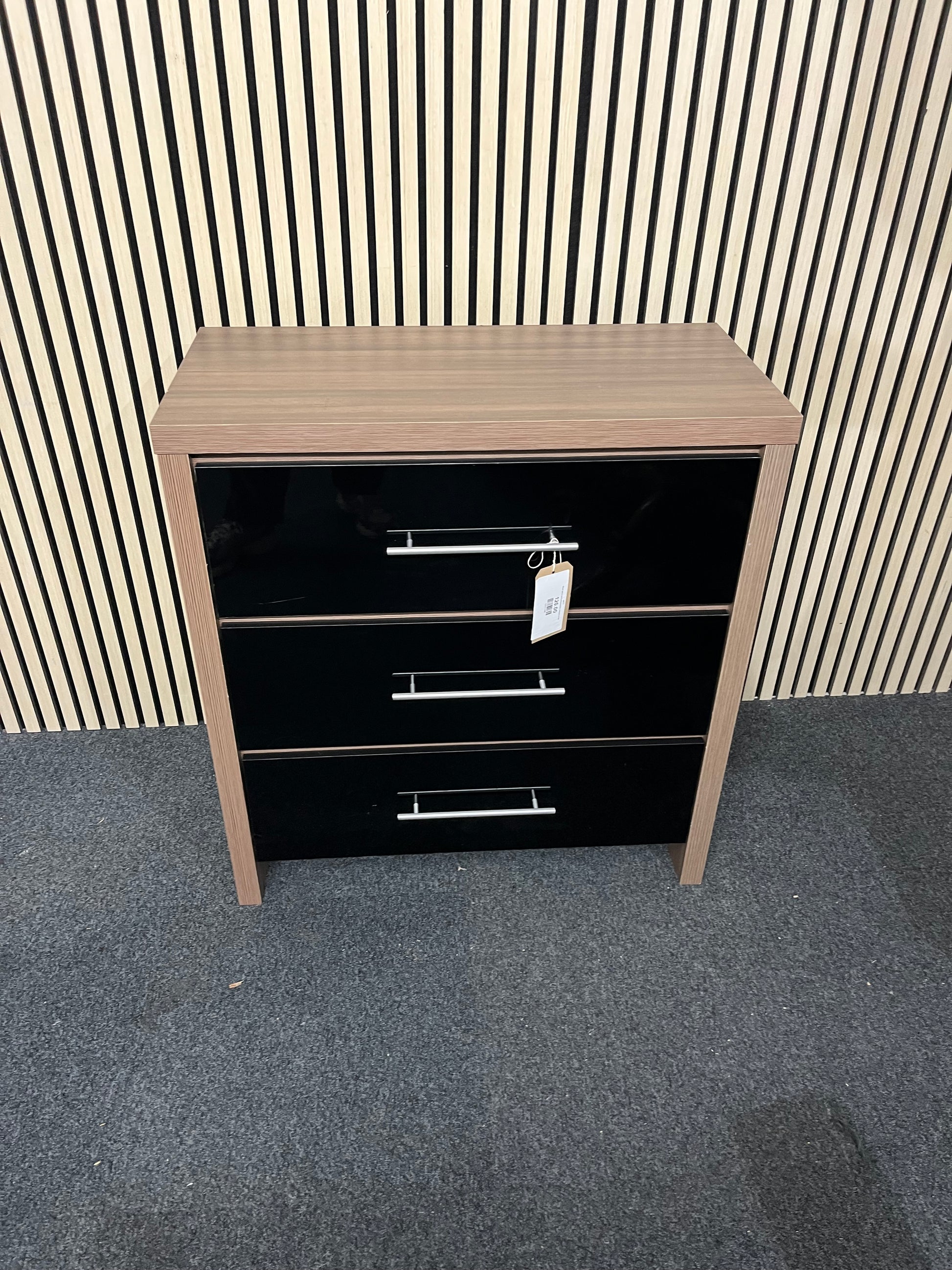 Black gloss and oak laminate 3 drawer chest