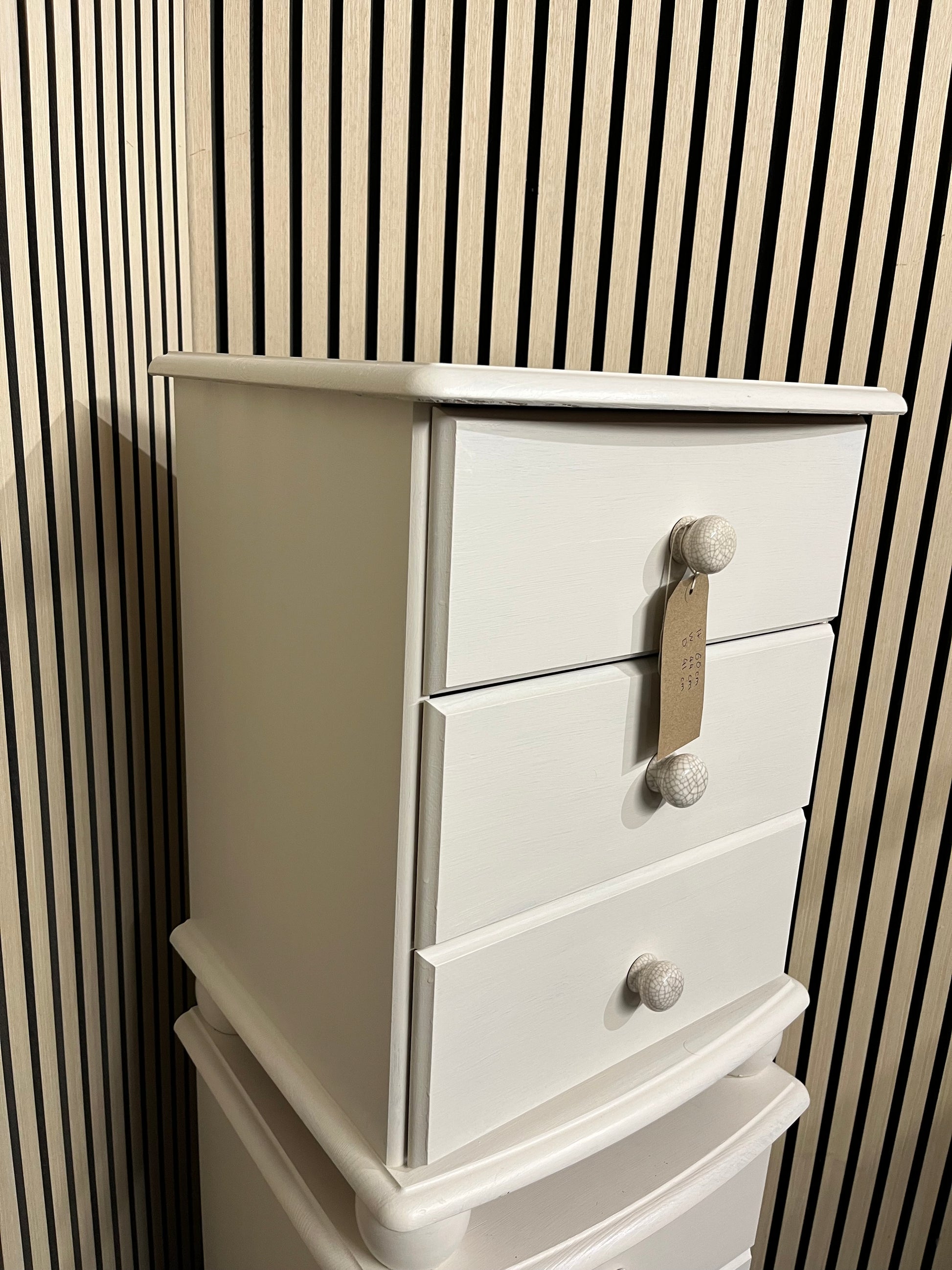 Solid pine cream painted 3 drawer bedside locker