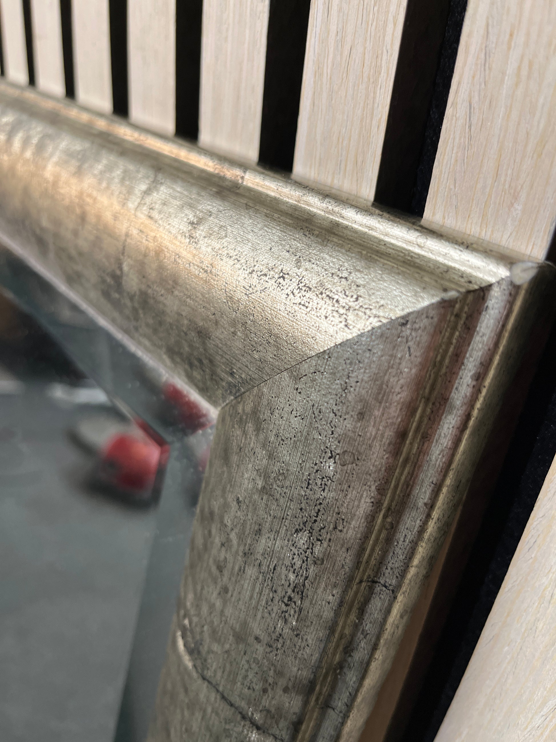 Silver framed full length bevelled mirror (134 x 46 cm) 3126