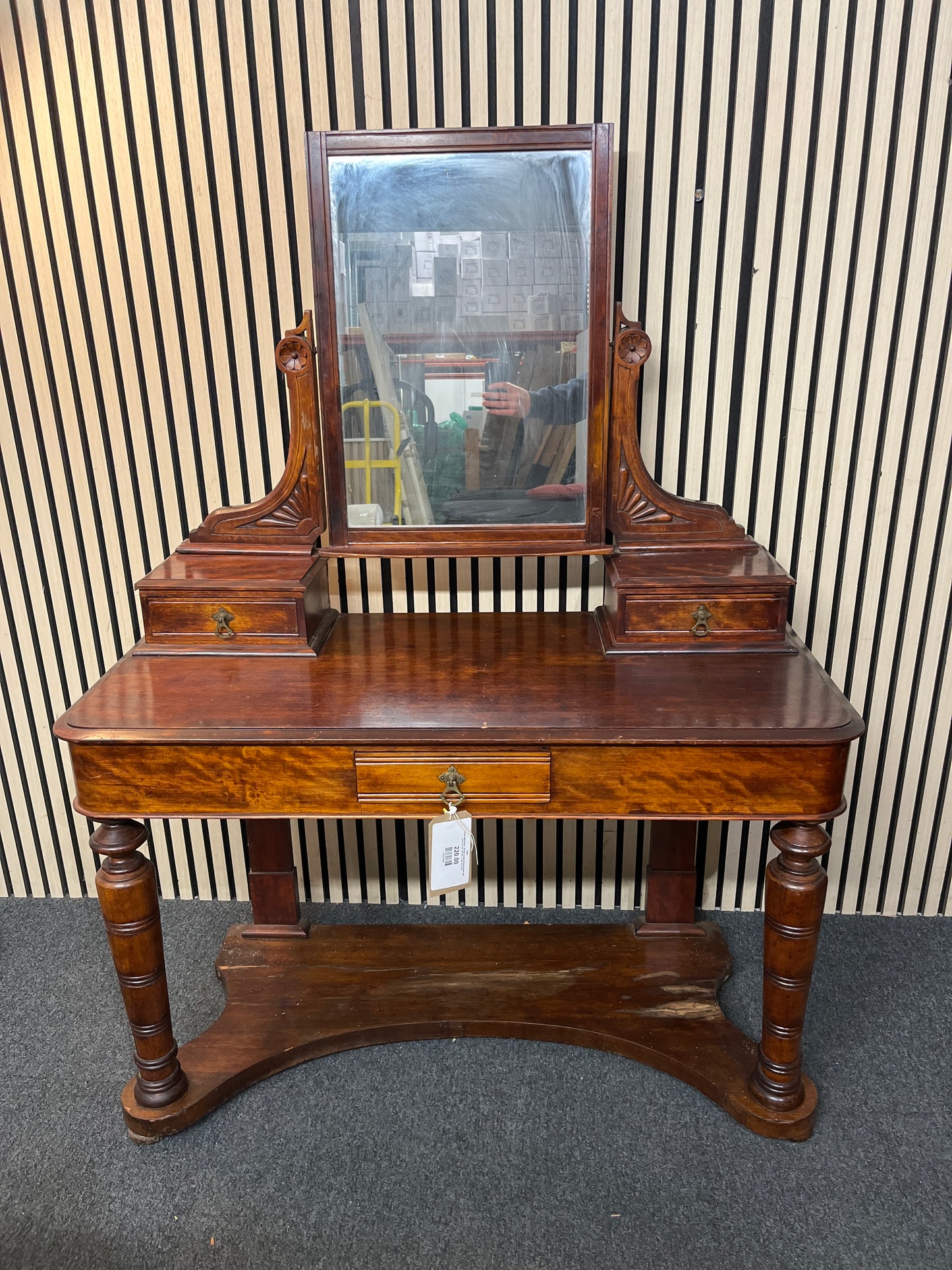 Antique Mahogany 1 drawer ornate dressing table with mirror (H 140 x W 107 x D 56 cm) 3126