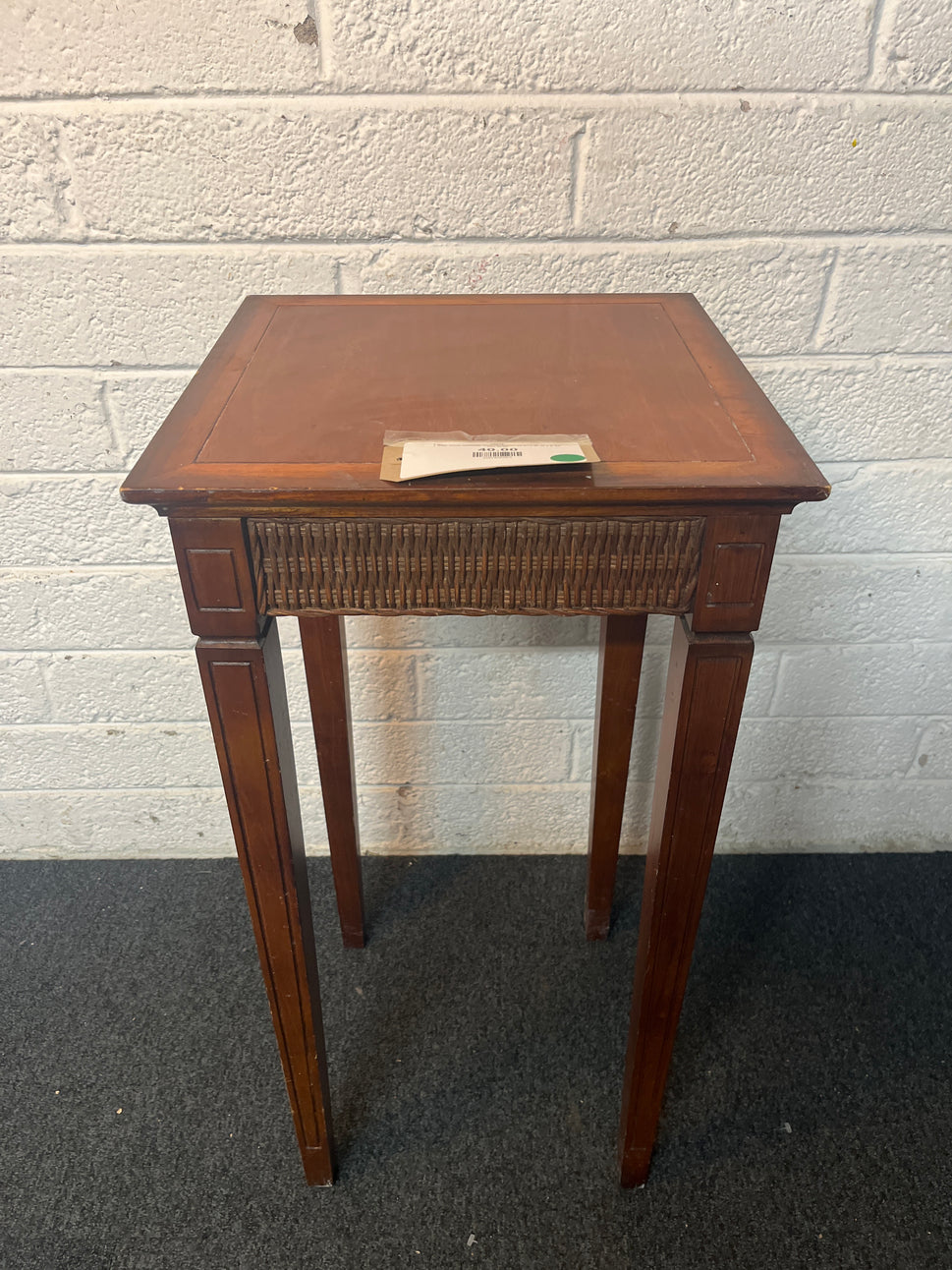 Small dark wood-stained tall square lamp table (H 80 x W 38 x D 38 cm) 2225